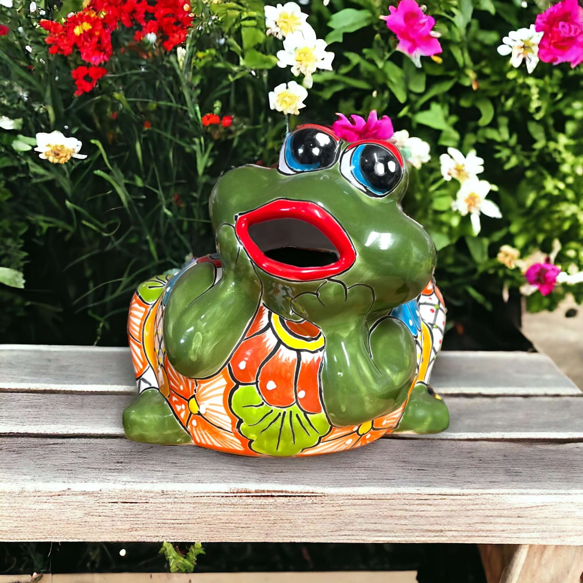 Hand-Painted Talavera Frog Planter | Mexican Art Pottery (Medium Size) - Image 2