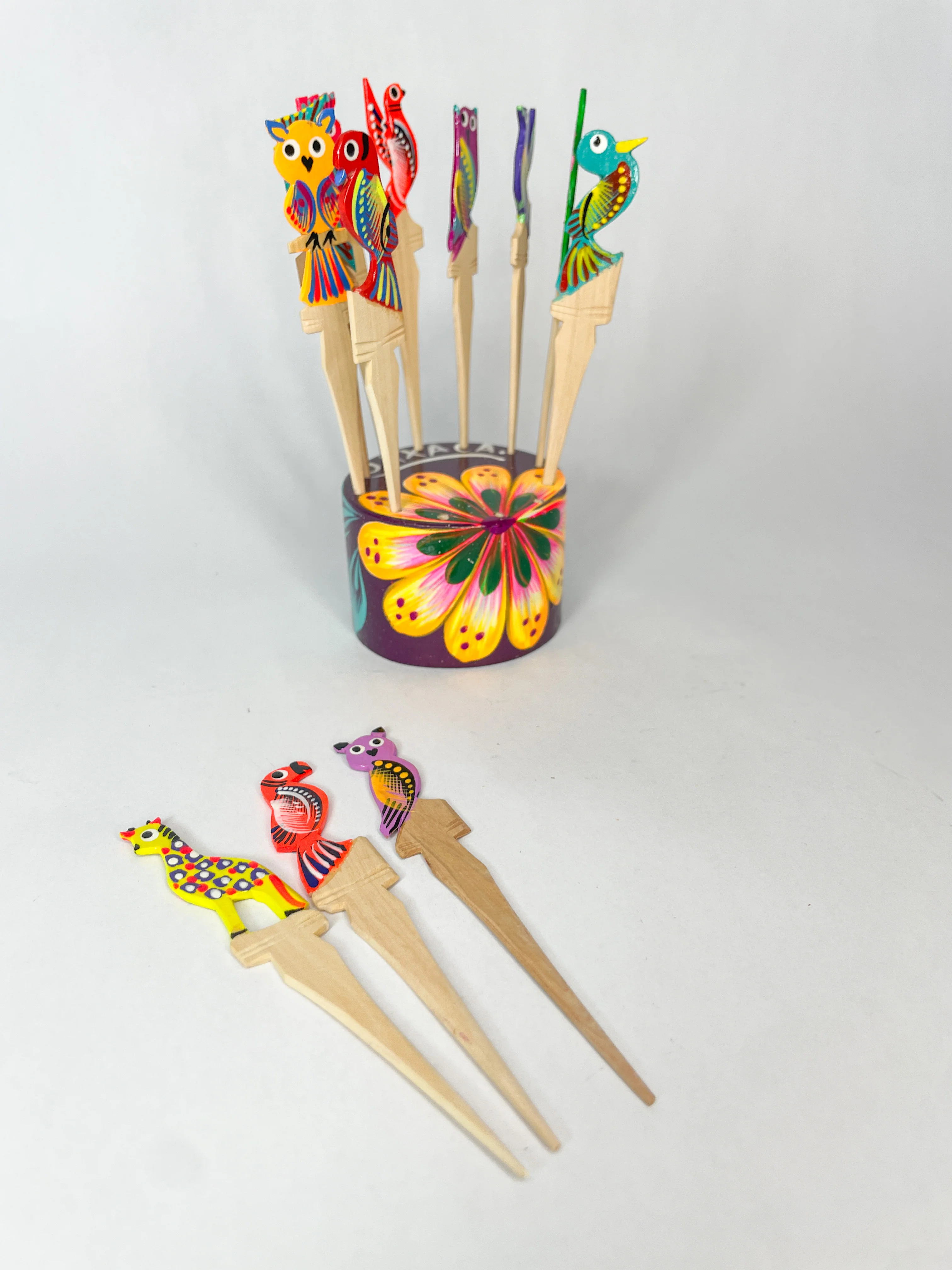 Handmade Alebrije Appetizer Toothpicks with Wooden Base Reusable Toothpicks Palillos - Image 4