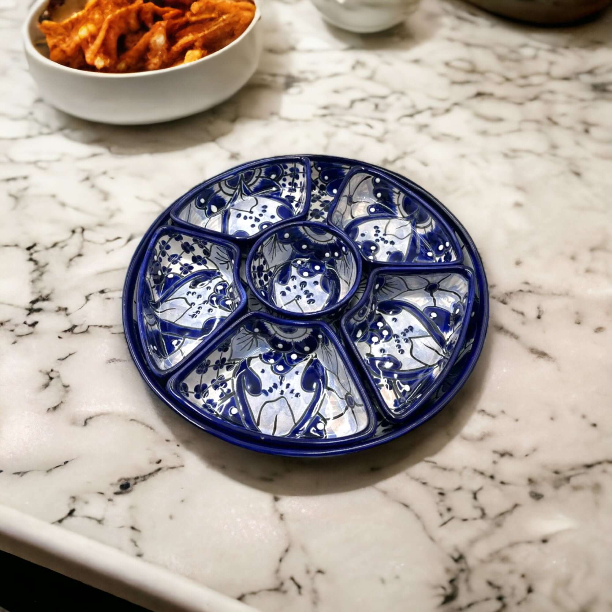 Handmade Talavera Appetizer Tray | Blue and White Sectional Platter - Image 2