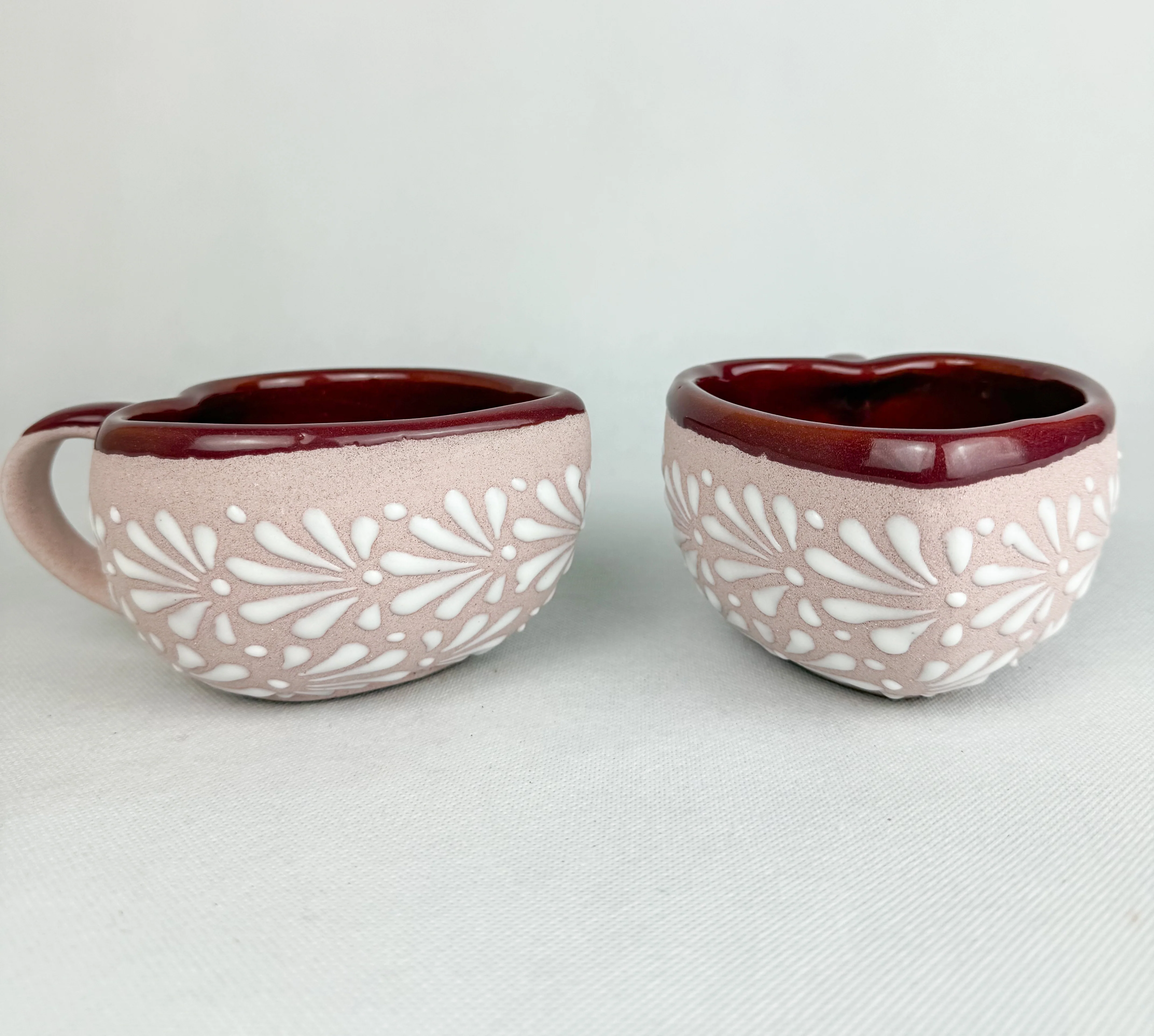 Heart Shaped Talavera Style Coffee Mug 2pc - Taza Corazon Barro