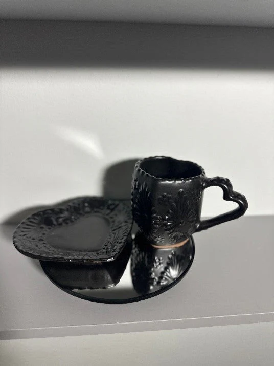 Heart Shaped Talavera Mug Set (Black/Black) -Juego Taza Corazon Negra - Image 2