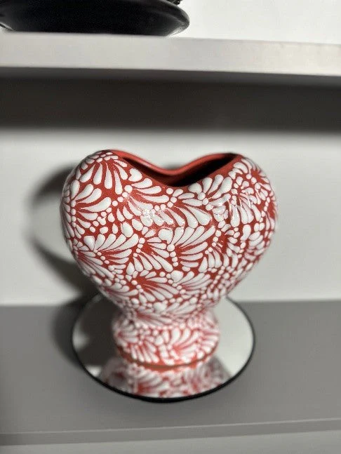 Heart Vase Talavera Corazon (Hot Pink/White) - Florero Corazon - Image 2