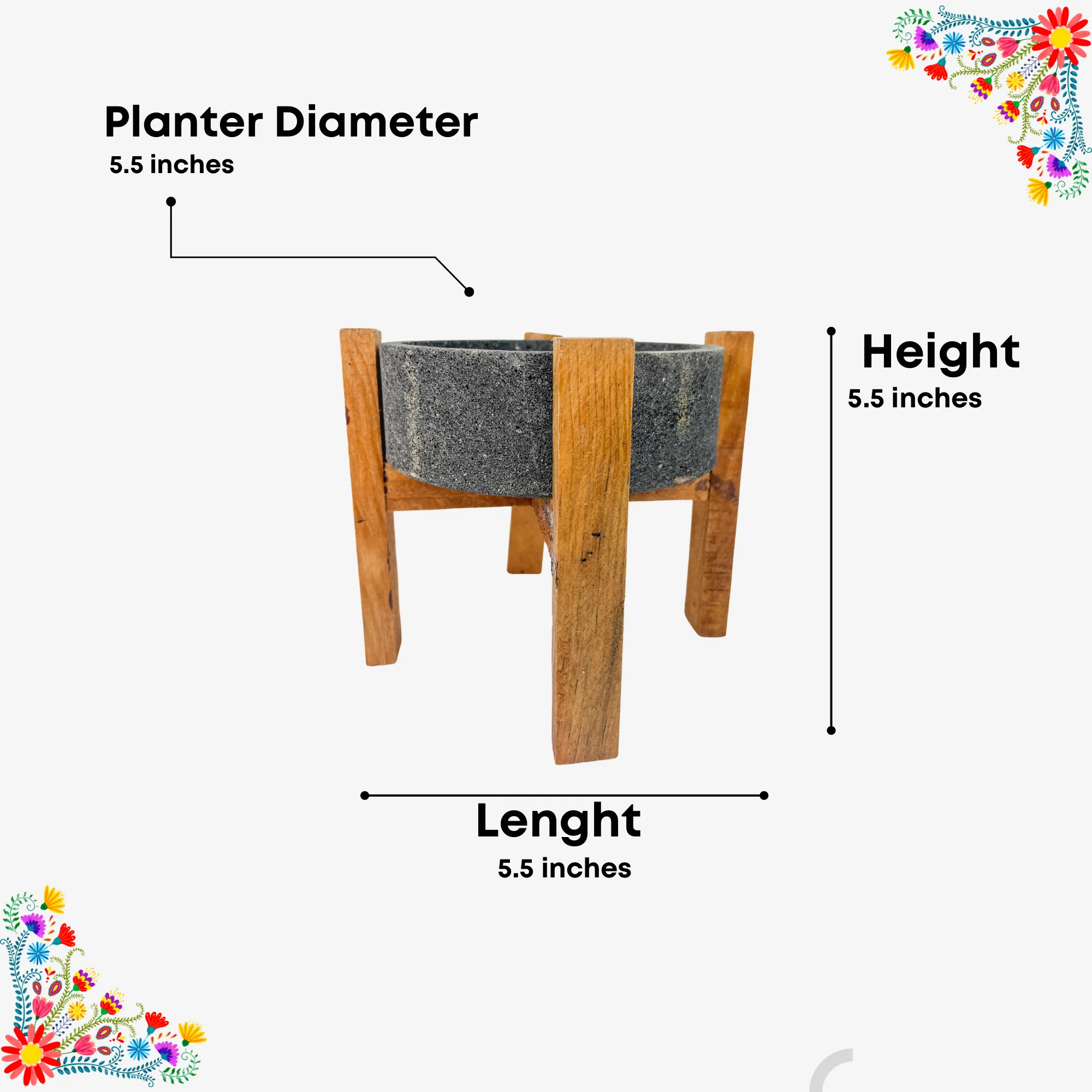 Volcanic Stone Herb Pot W Wooden Stand - Maceta Piedra - Image 8