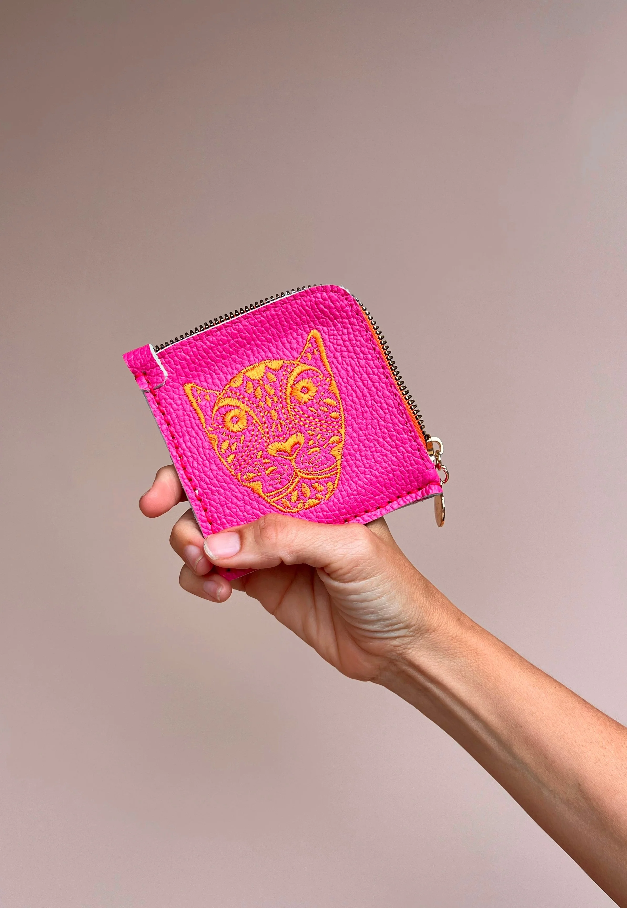 Mexican Leather Wallet Hot Pink Embroidered Pink Leather Wallet