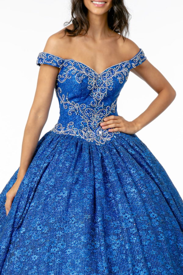 Jewel Embellished Sweetheart Neckline Glitter Netting Quinceanera Dress - Image 3