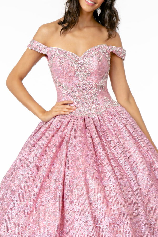 Jewel Embellished Sweetheart Neckline Glitter Netting Quinceanera Dress - Image 4