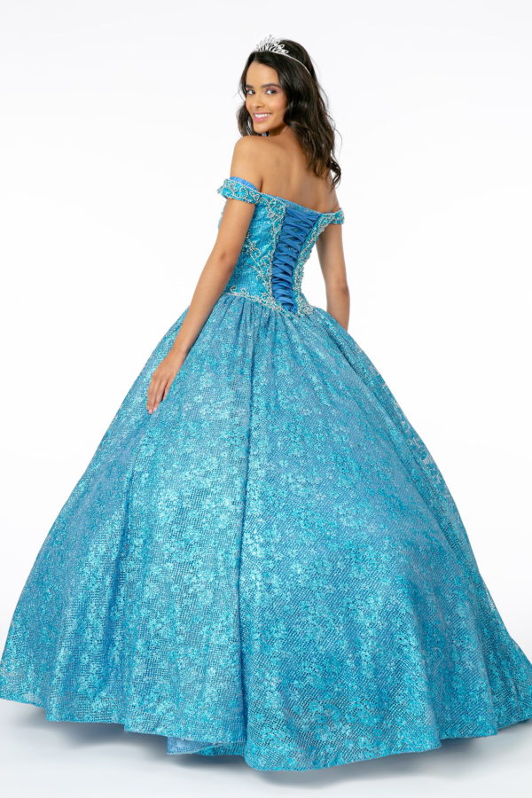 Jewel Embellished Sweetheart Neckline Glitter Netting Quinceanera Dress - Image 6