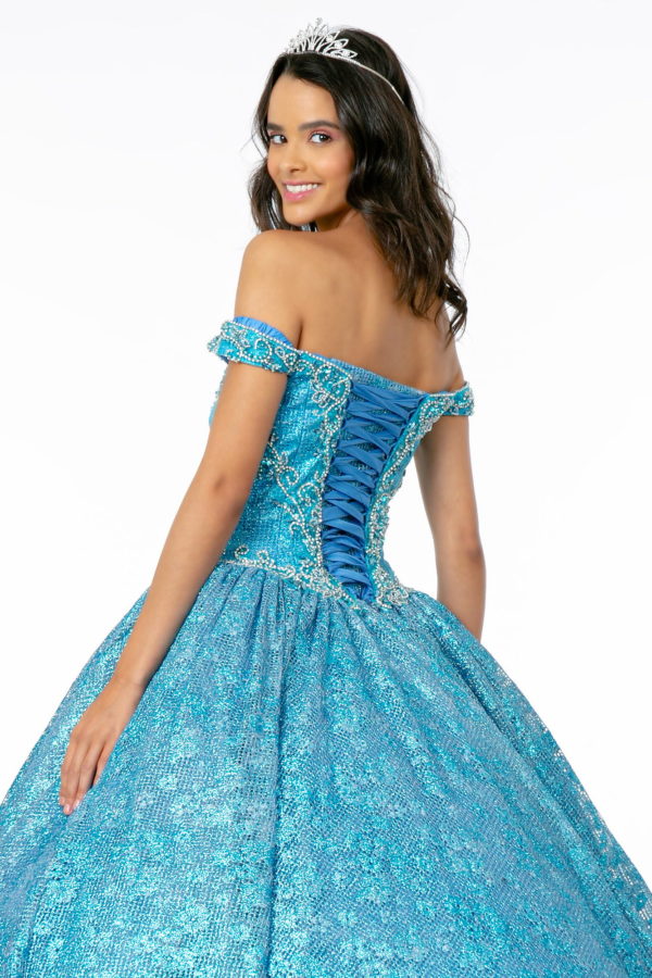 Jewel Embellished Sweetheart Neckline Glitter Netting Quinceanera Dress - Image 7