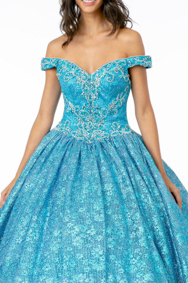 Jewel Embellished Sweetheart Neckline Glitter Netting Quinceanera Dress - Image 8