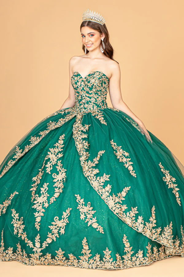 Jewel Embellished Tull Quinceanera Ball Gown w/ Embroidered Mesh Cape - Image 3