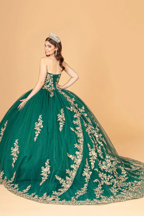 Jewel Embellished Tull Quinceanera Ball Gown w/ Embroidered Mesh Cape - Image 4