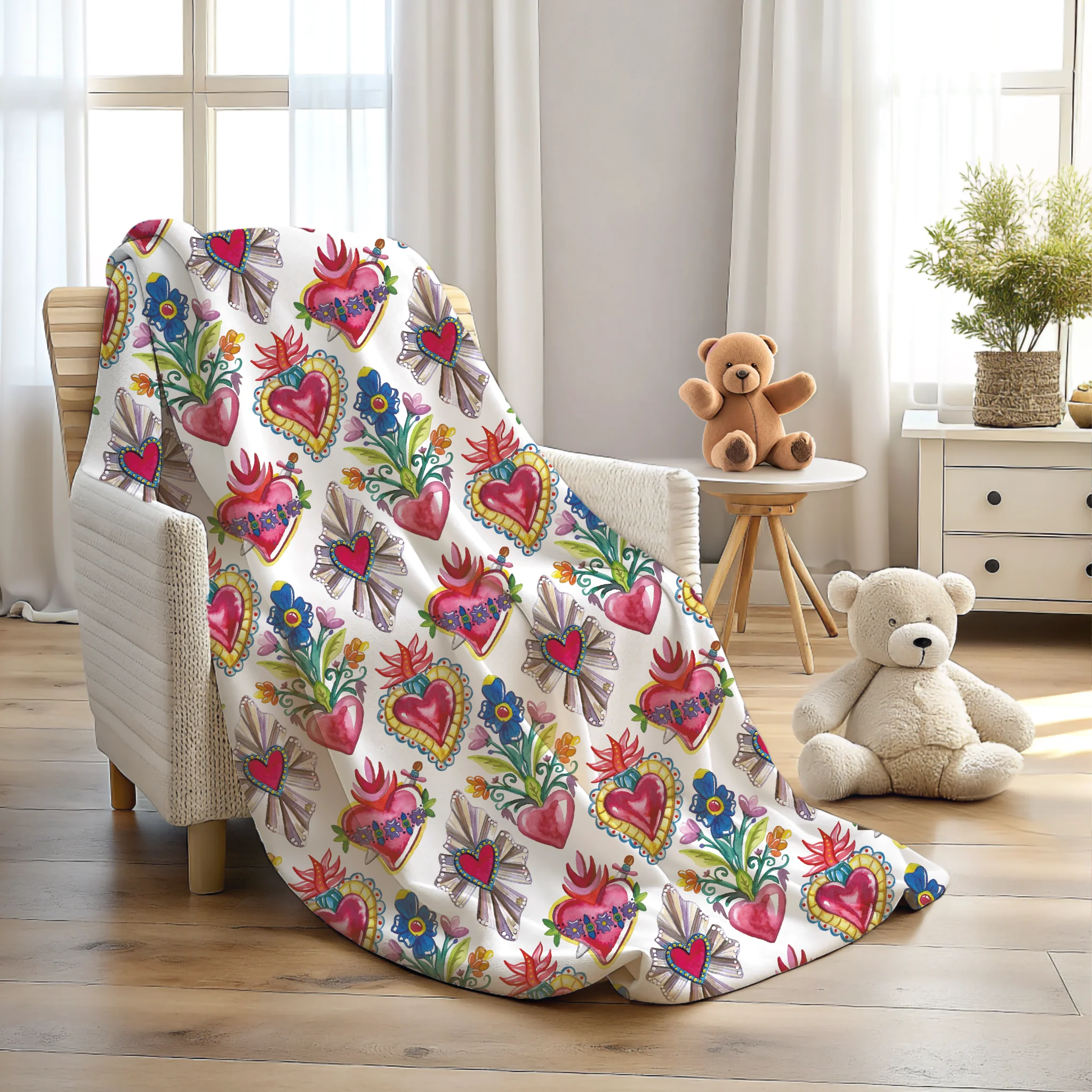 Sacred Hearts Printed Throw Blanket - Cobija Corazones - Image 3