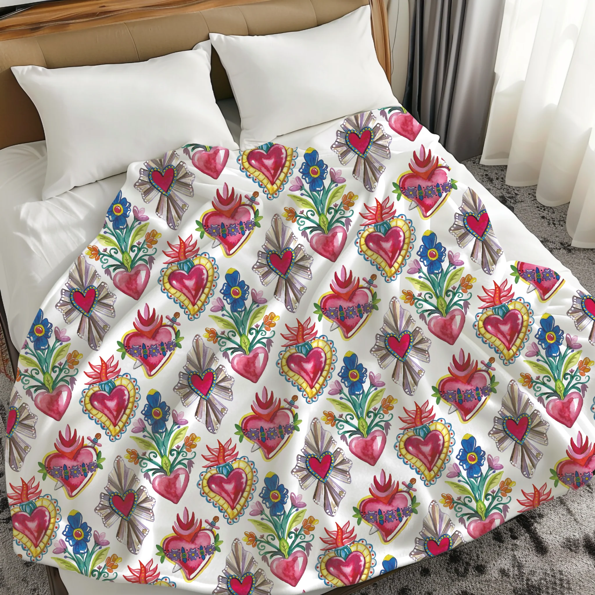 Sacred Hearts Printed Throw Blanket - Cobija Corazones - Image 5