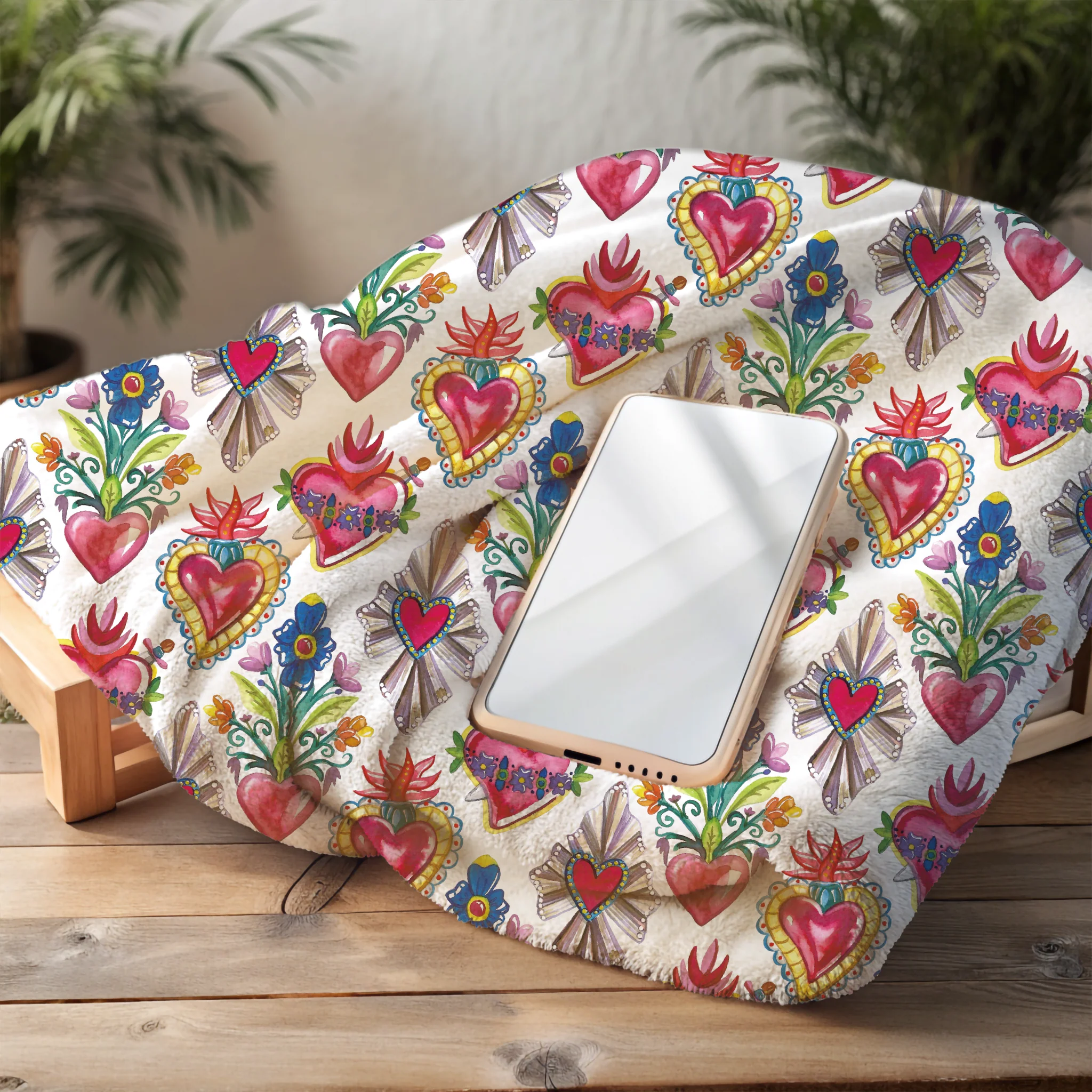 Sacred Hearts Printed Throw Blanket - Cobija Corazones - Image 7