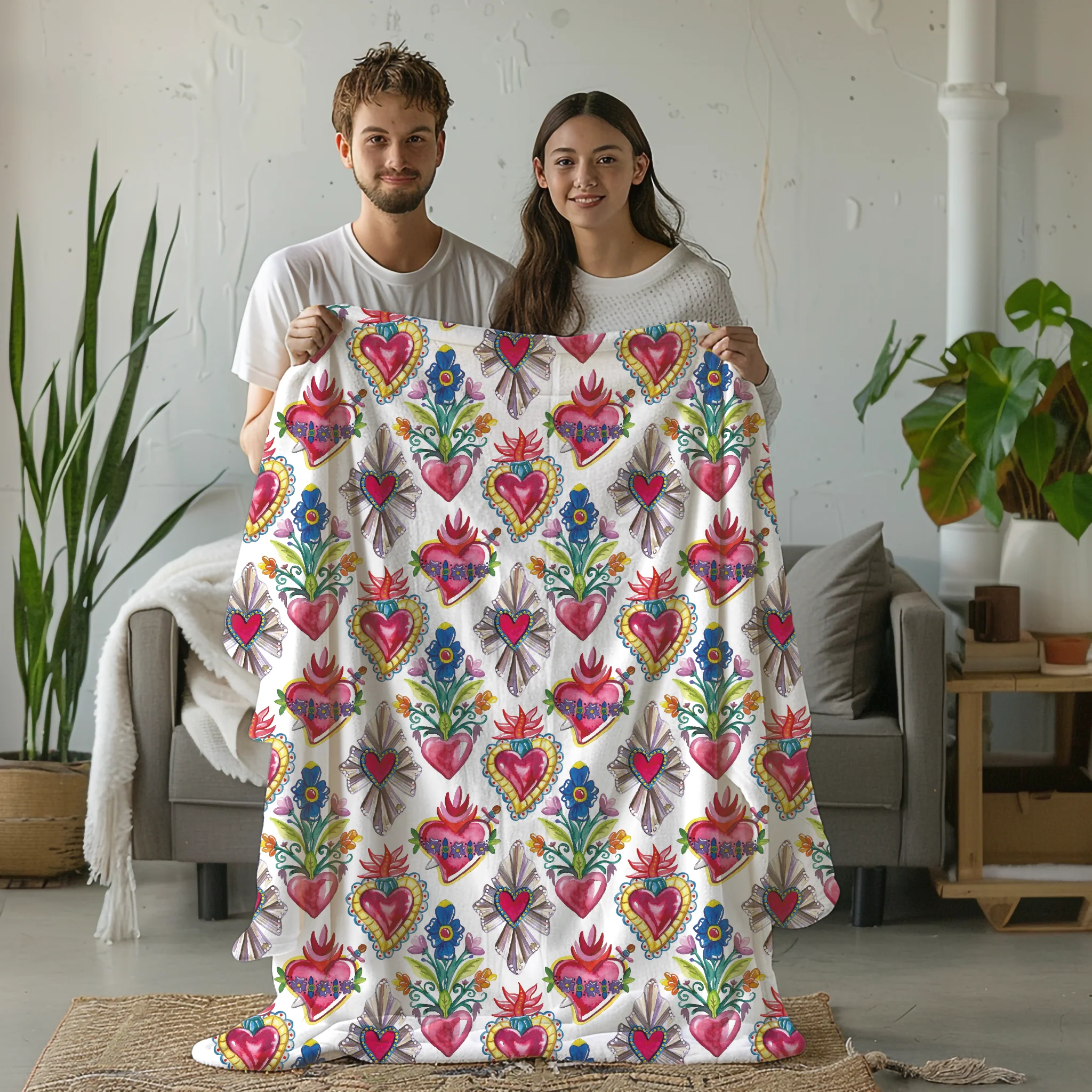 Sacred Hearts Printed Throw Blanket - Cobija Corazones - Image 8
