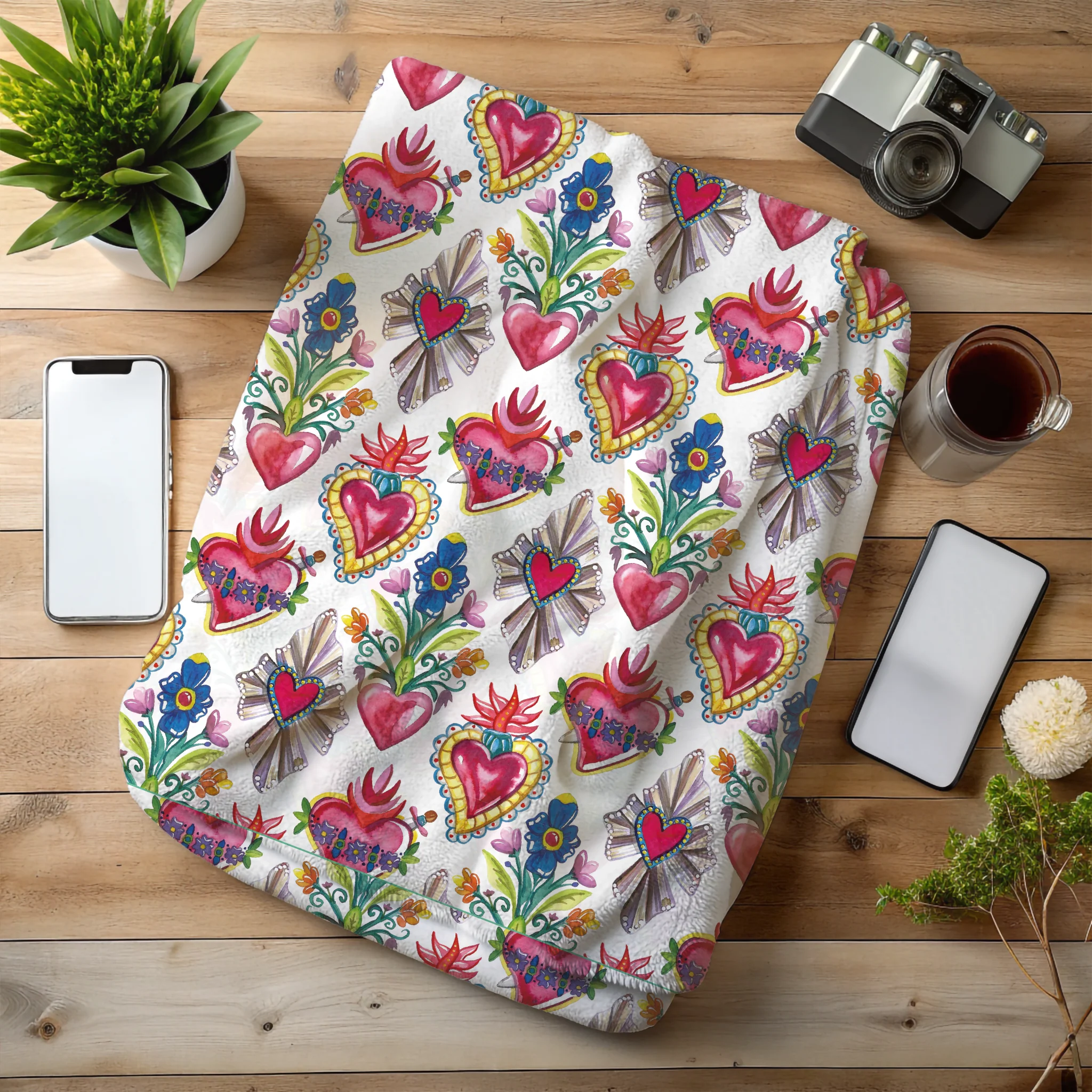 Sacred Hearts Printed Throw Blanket - Cobija Corazones - Image 9
