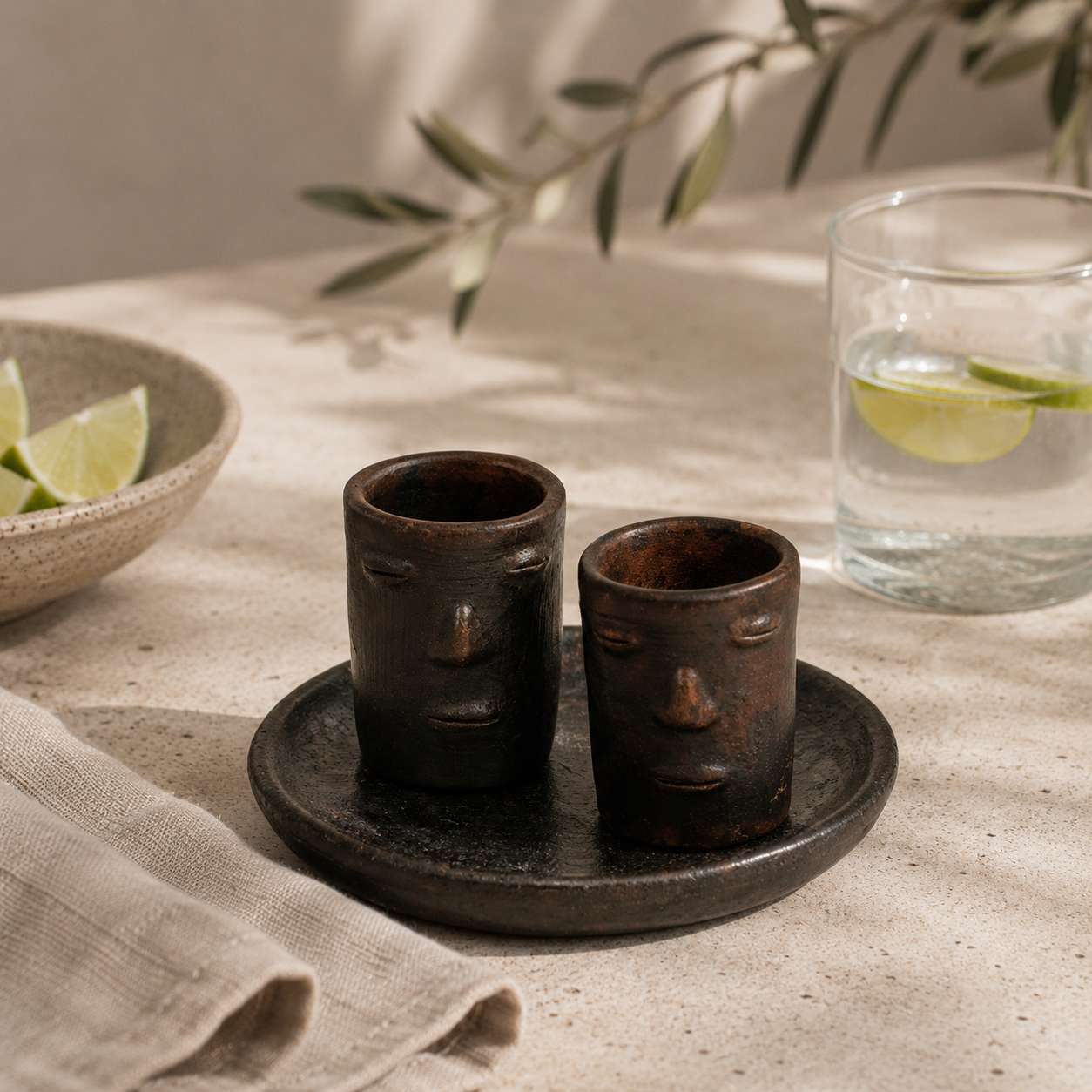 Oaxaca Red Clay Shot Glasses Set - Los Rostros Set Tequilero - Image 2
