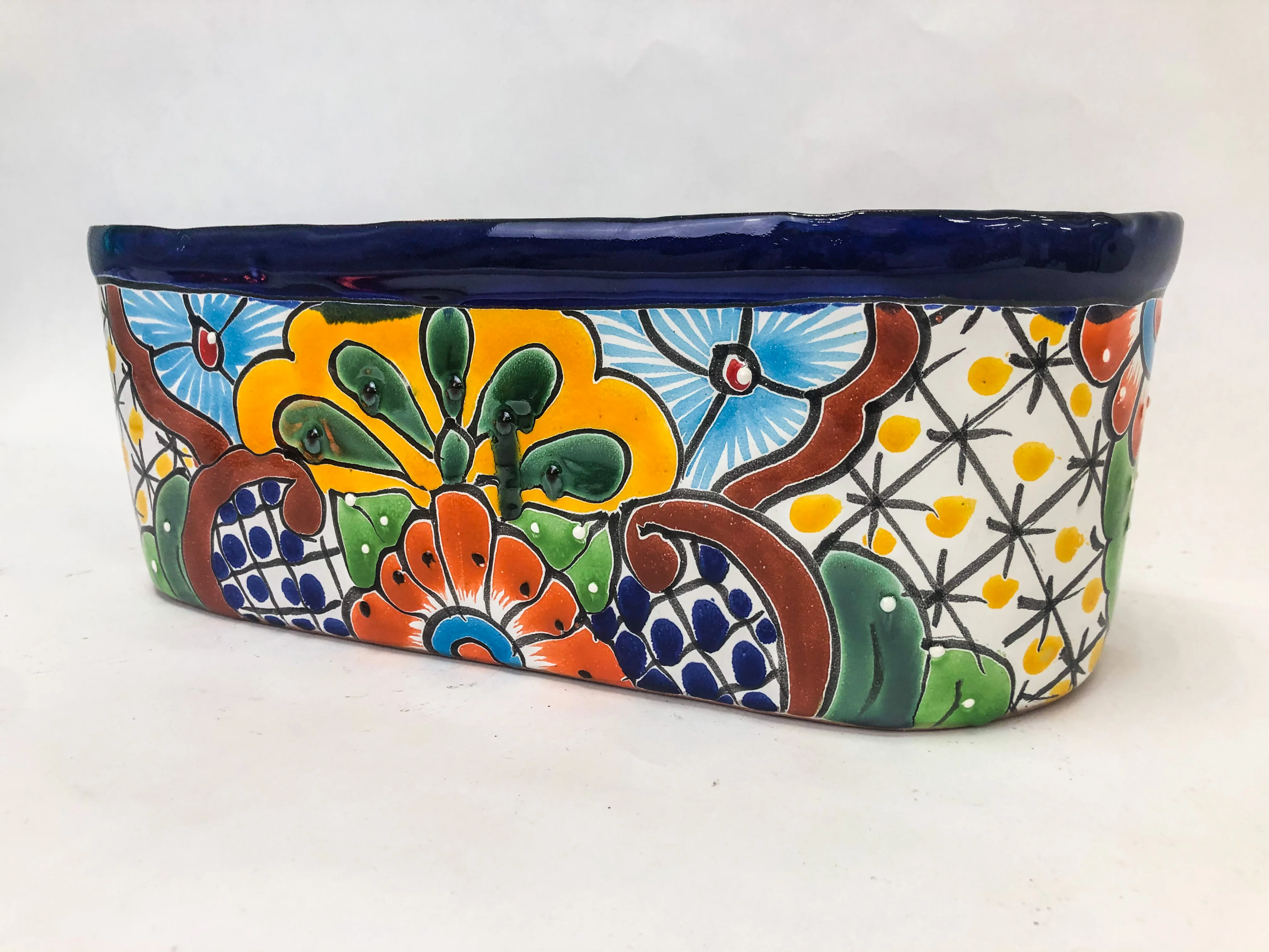 Mexican Talavera Planter 11 Inch Oval Mexican Pottery Colorful - Image 3