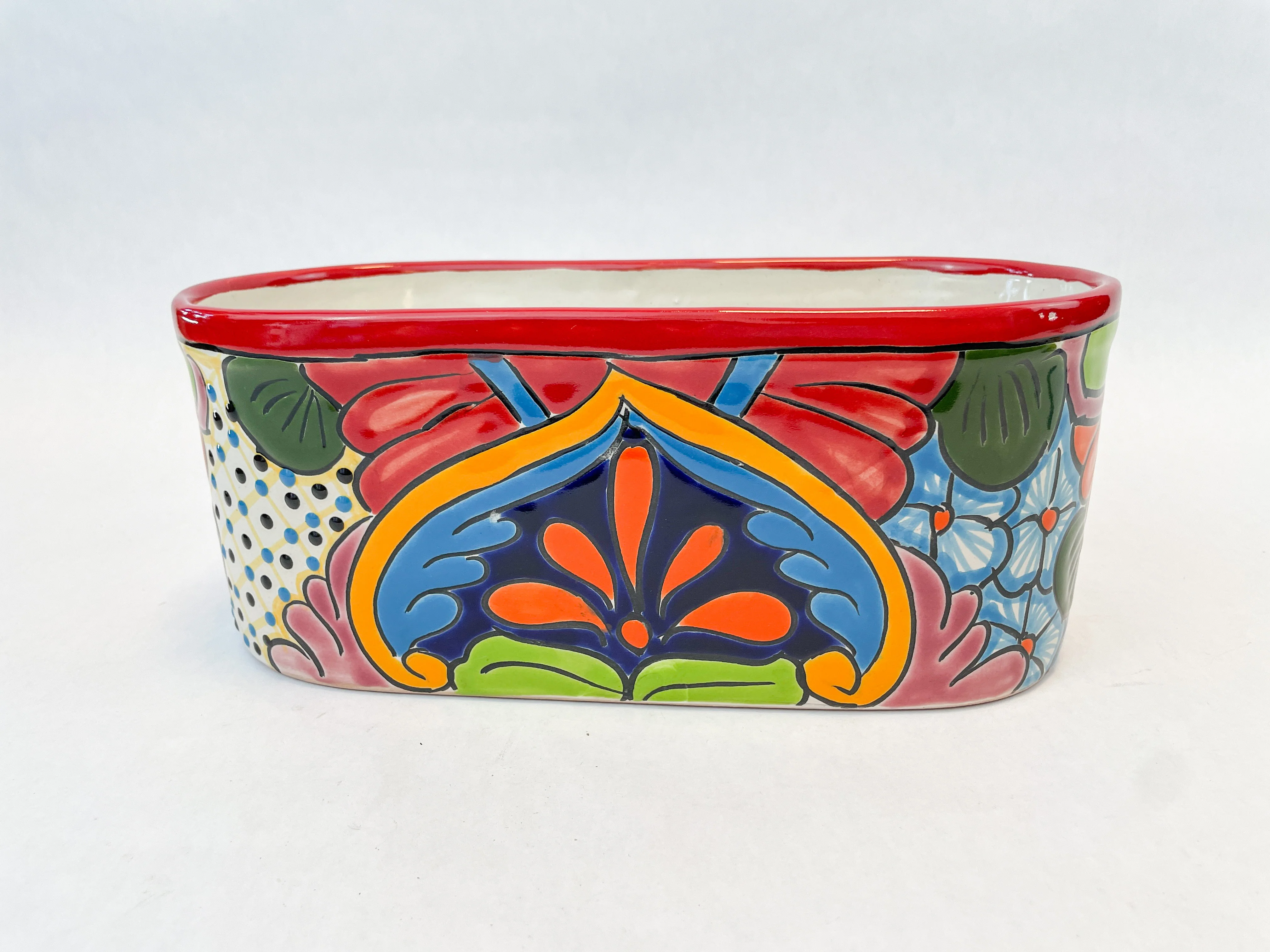 Mexican Talavera Planter 11 Inch Oval Mexican Pottery Colorful - Image 4