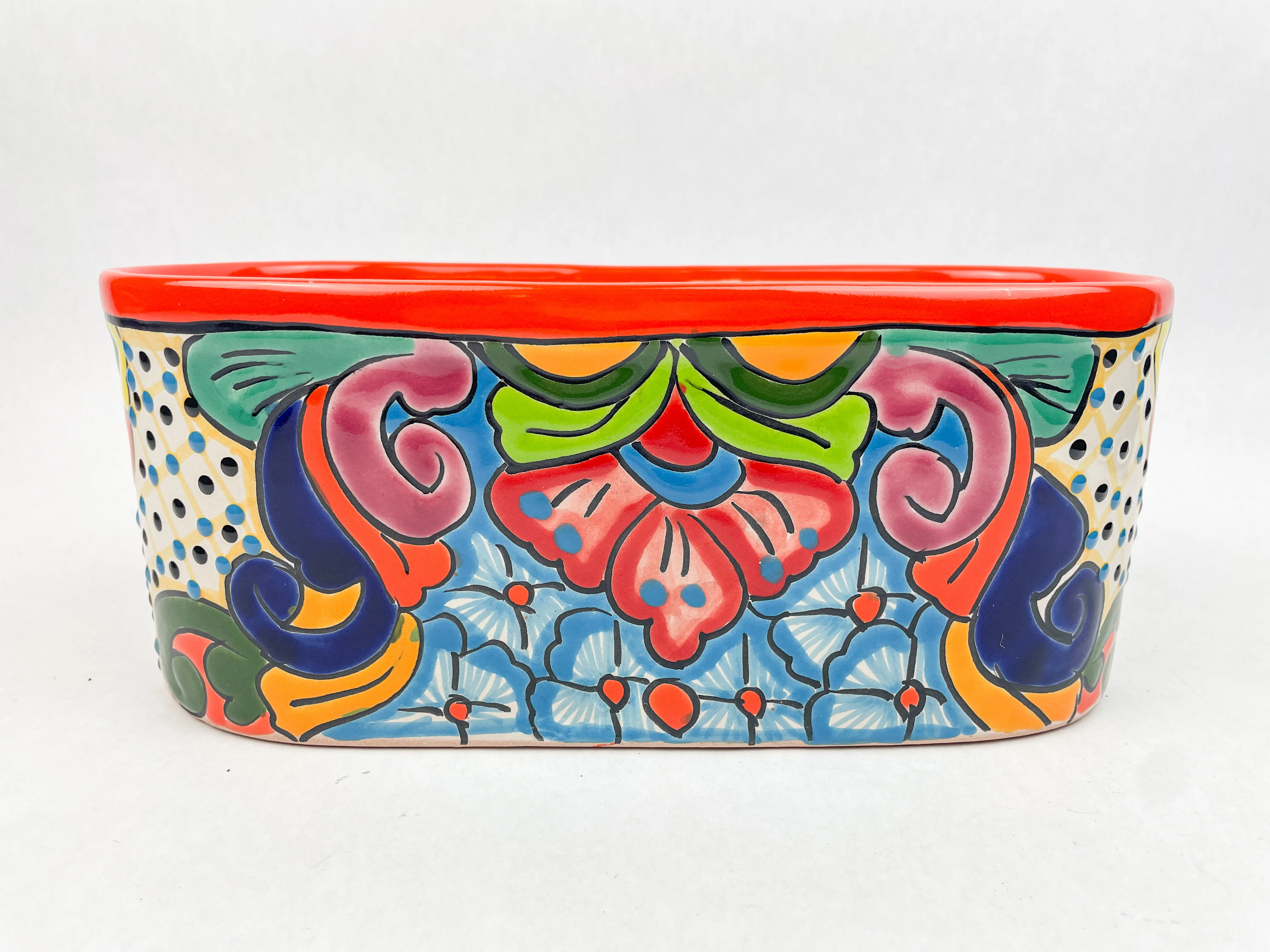 Mexican Talavera Planter 11 Inch Oval Mexican Pottery Colorful - Image 5