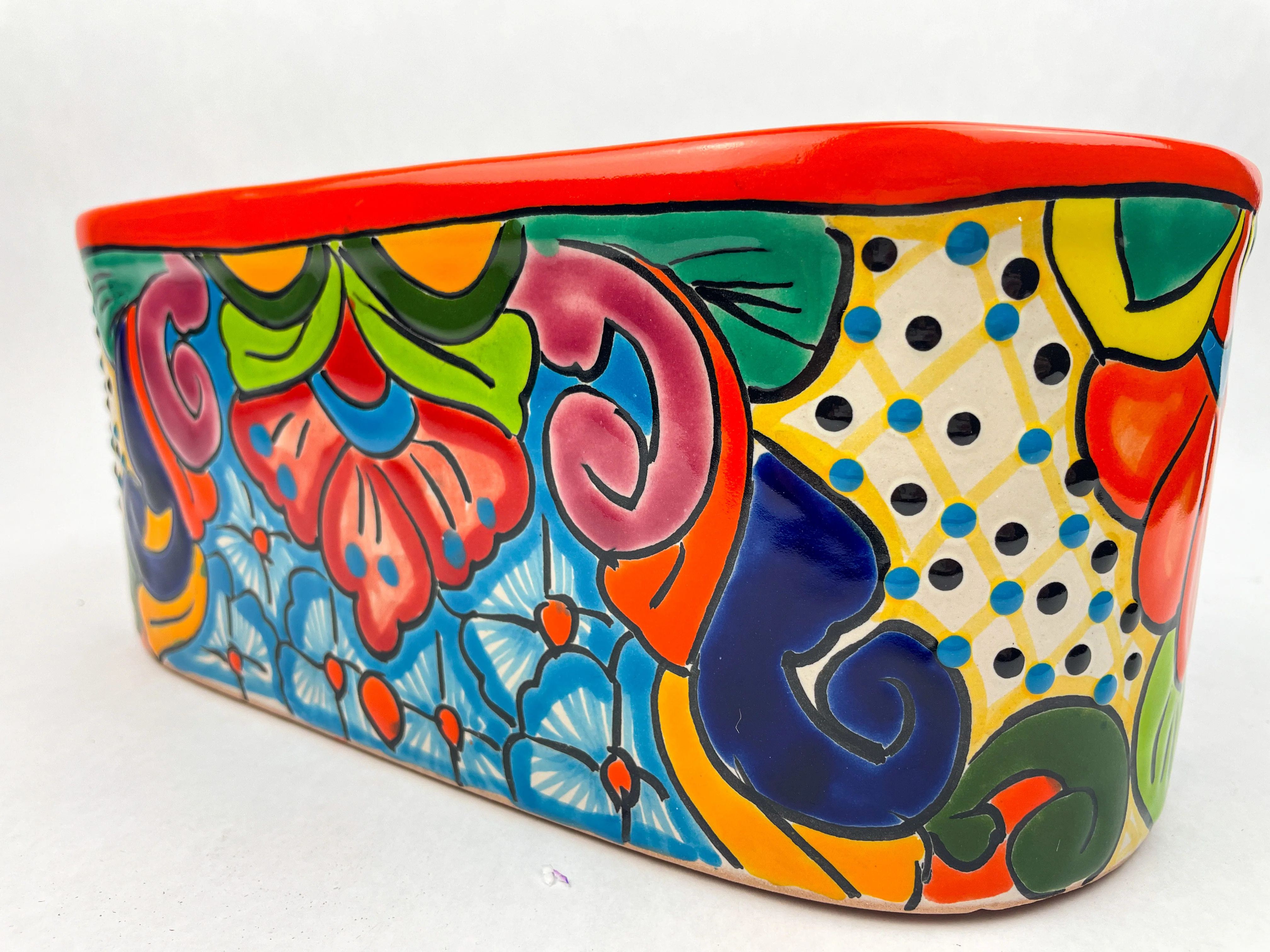 Mexican Talavera Planter 11 Inch Oval Mexican Pottery Colorful - Image 7