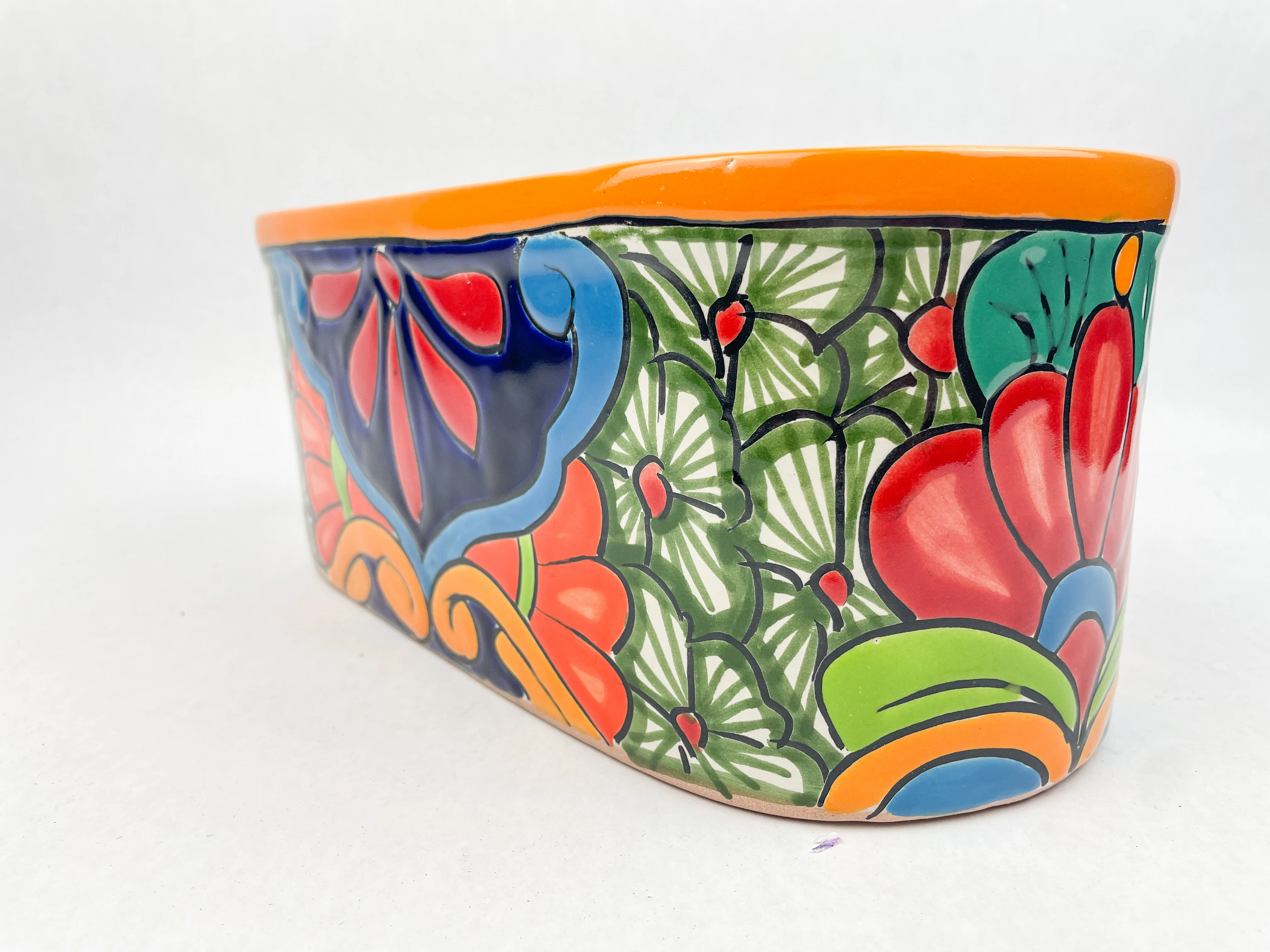Mexican Talavera Planter 11 Inch Oval Mexican Pottery Colorful - Image 8