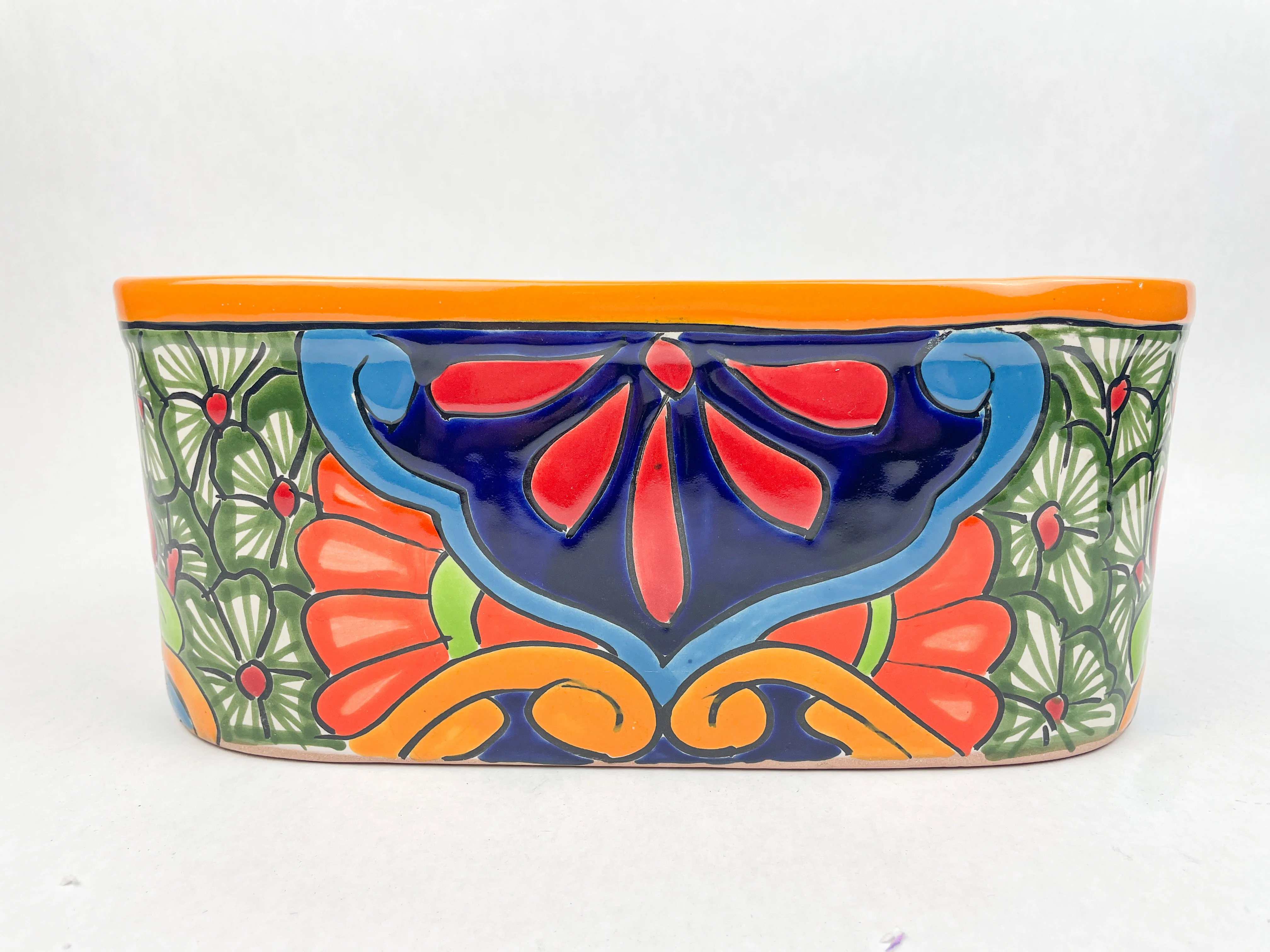 Mexican Talavera Planter 11 Inch Oval Mexican Pottery Colorful - Image 9