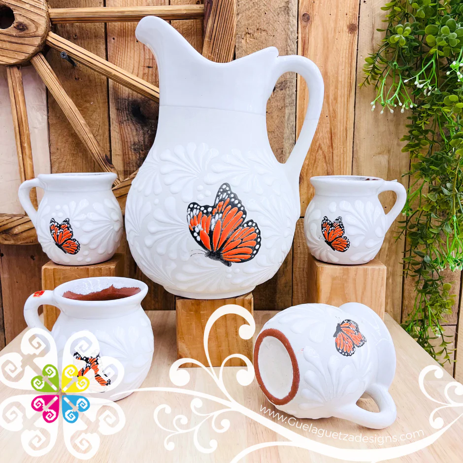 Mariposa Monarca White Espiga Pato Pitcher Set - 4 Mugs - Image 3