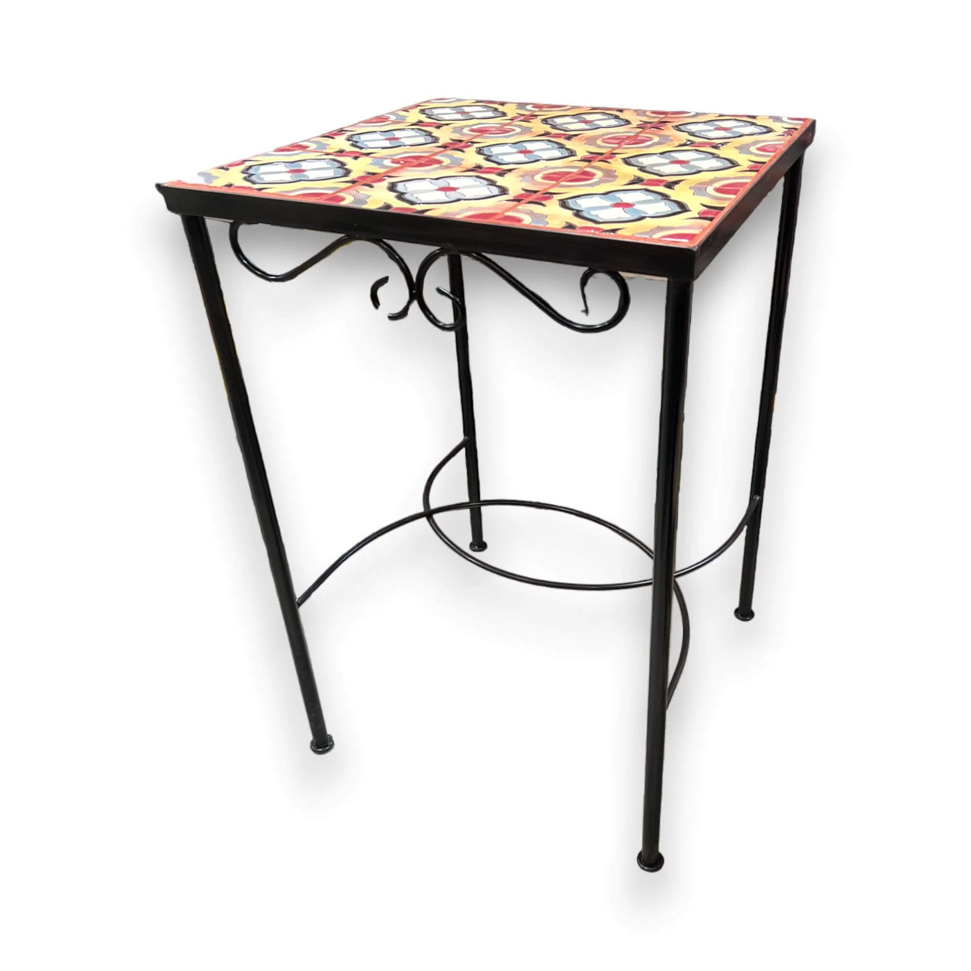 Mexican Accent End Table Metal | Colorful Talavera Tile Design - Image 3