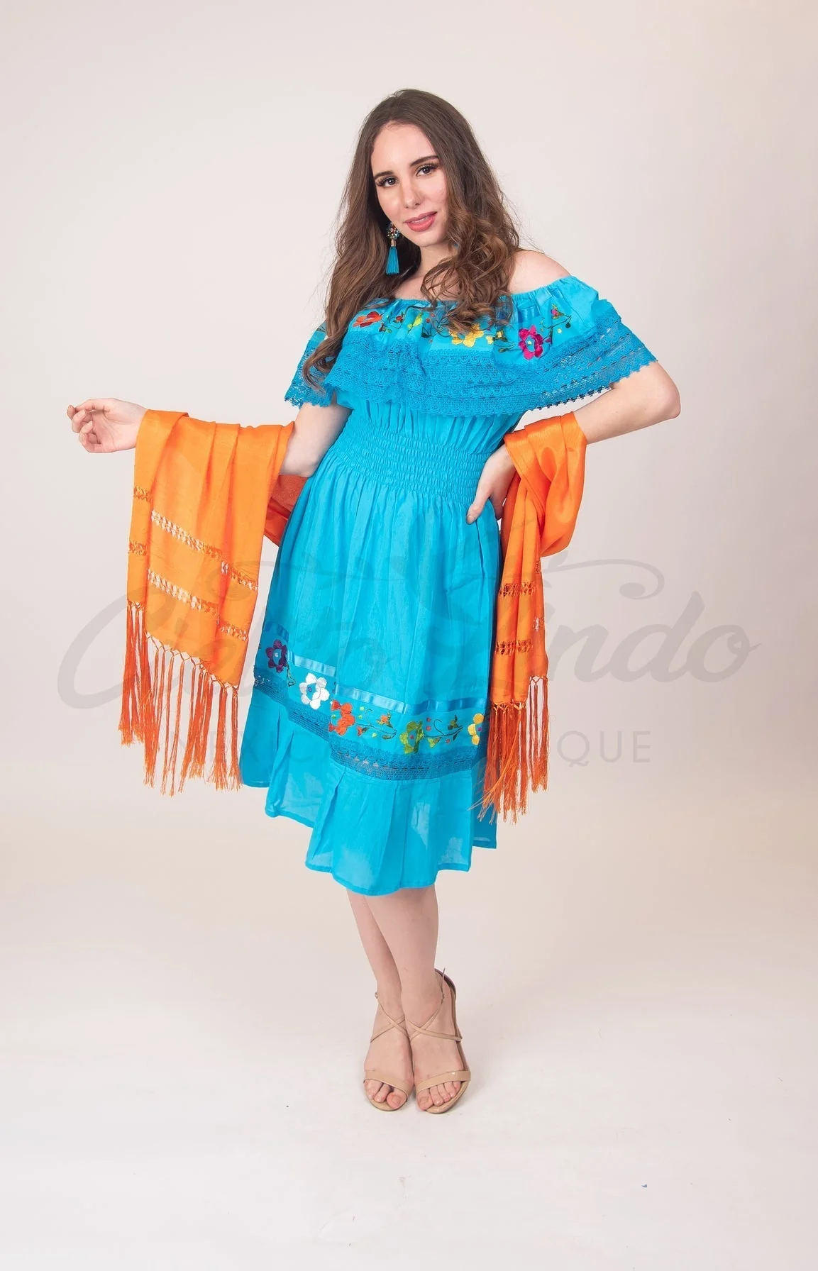 Mexican Campesina Midi Dress Mint - Image 2