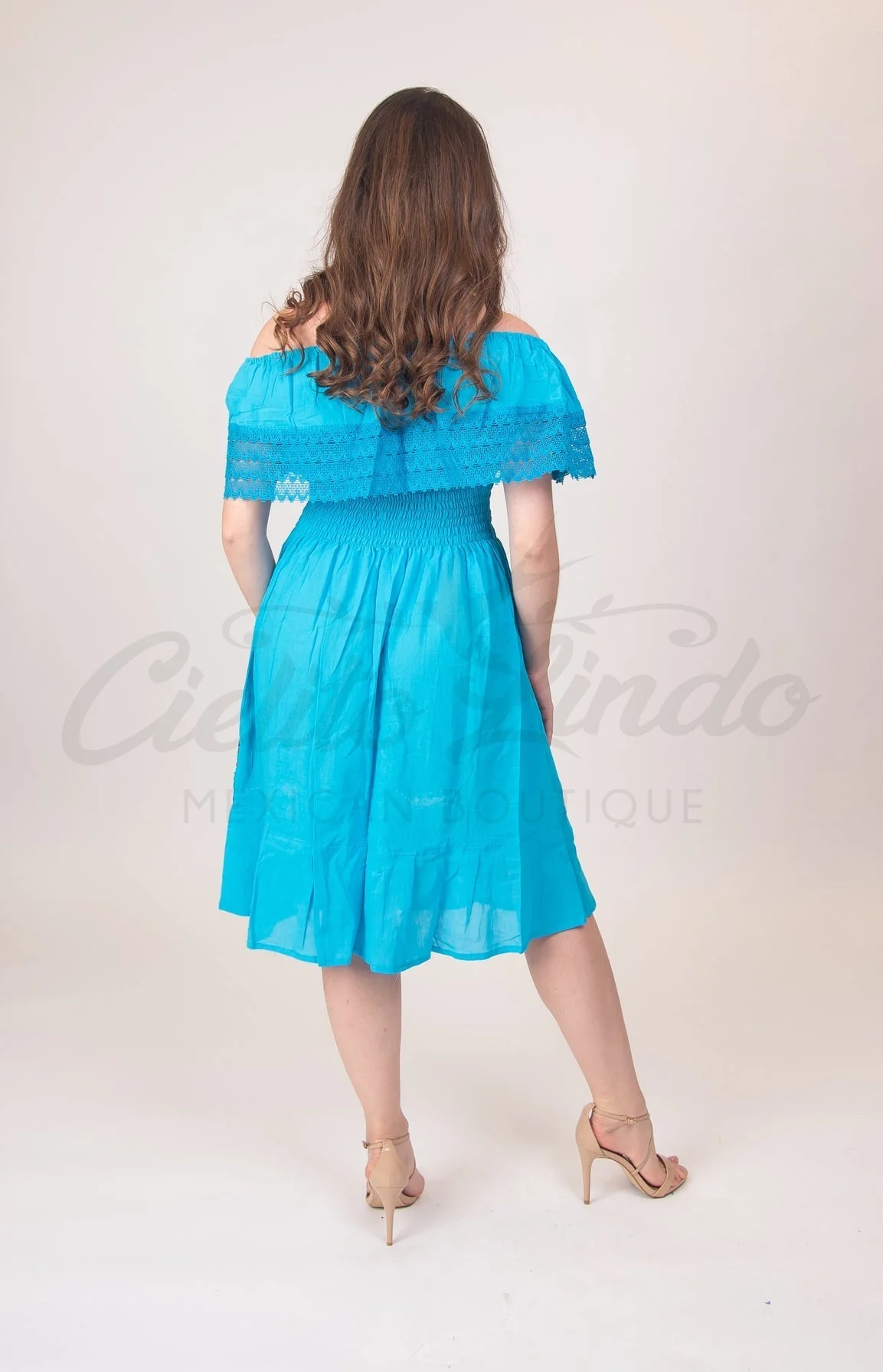 Mexican Campesina Midi Dress Mint - Image 3