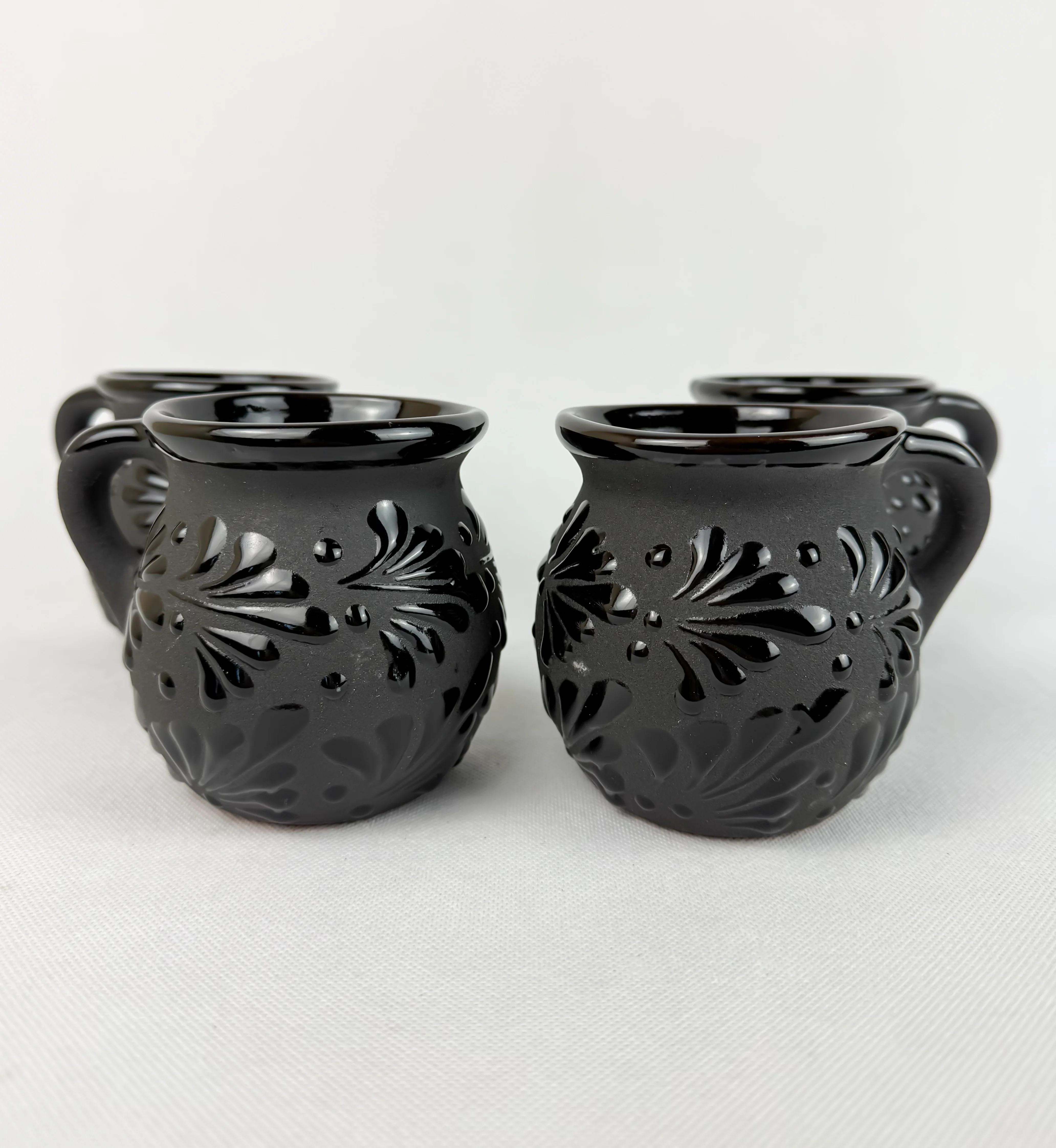 Mexican Talavera Style Mug Set Black - Jarritos Tazas Engobe Negro - Image 5
