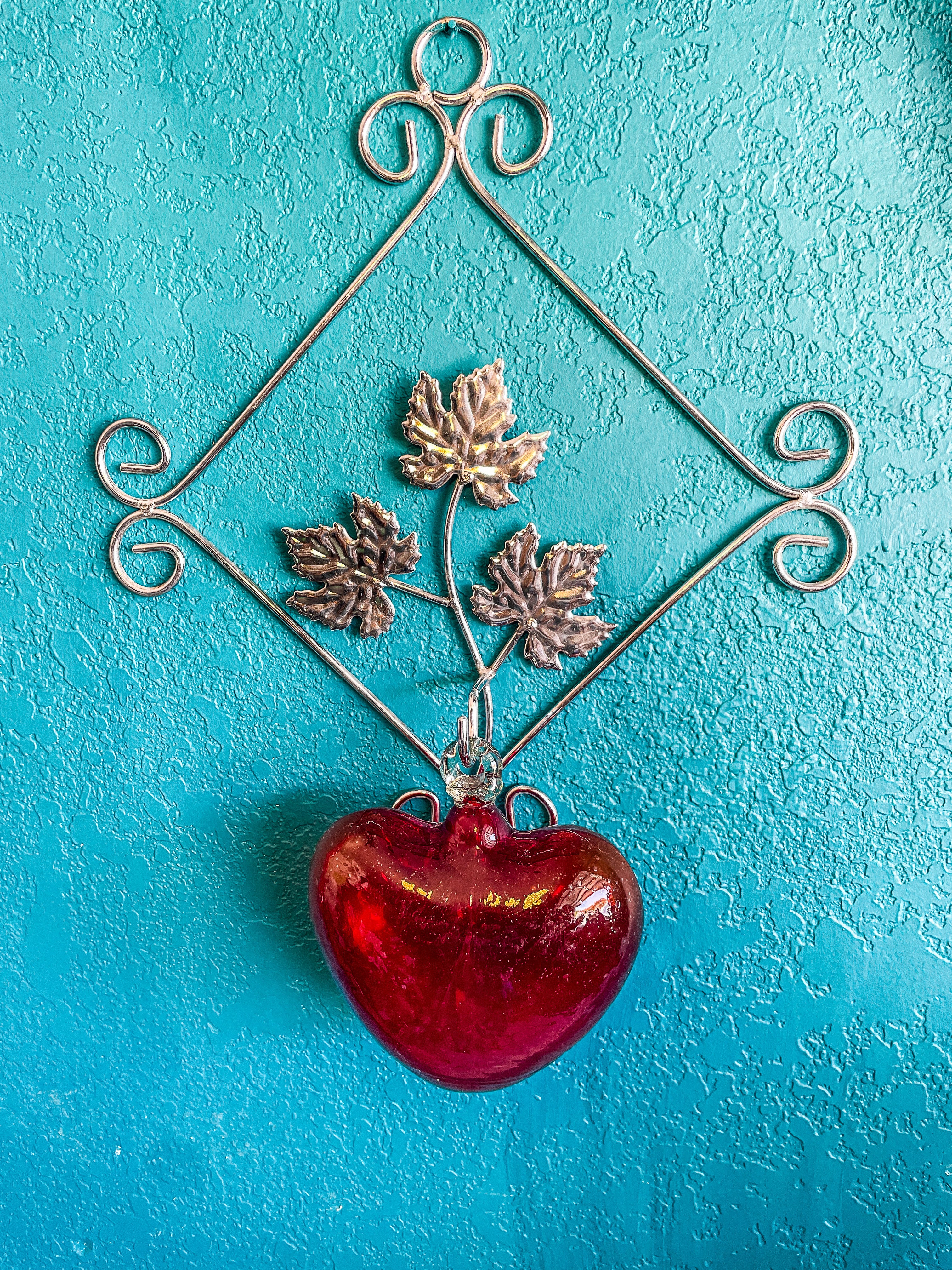 Mexican Glass Heart With Wall Metal Mount Cabo Hearts Blown Glass Hearts Corazones - Image 3