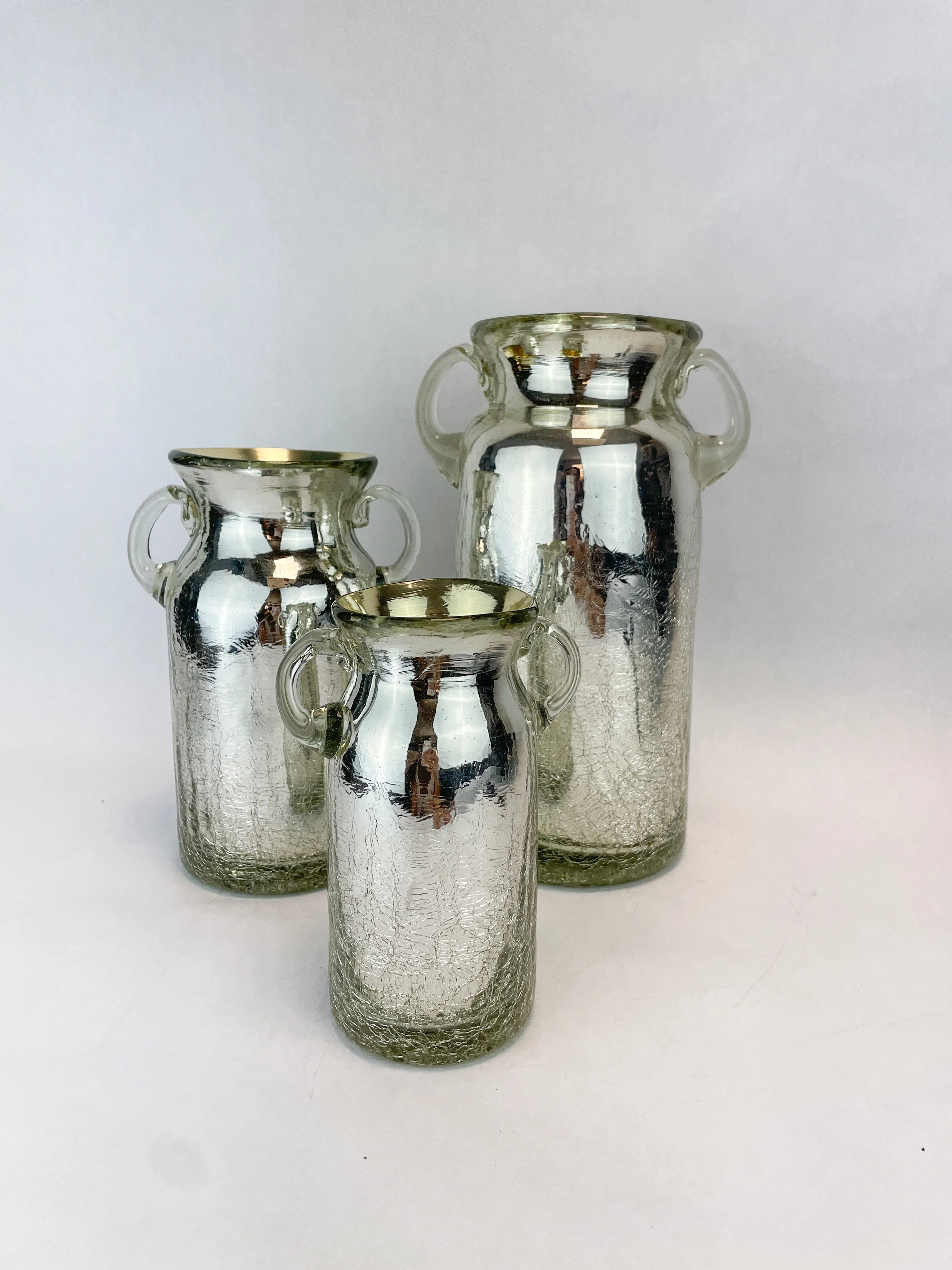Mexican Glass Milk Jug Vase Silver Vase - Image 3