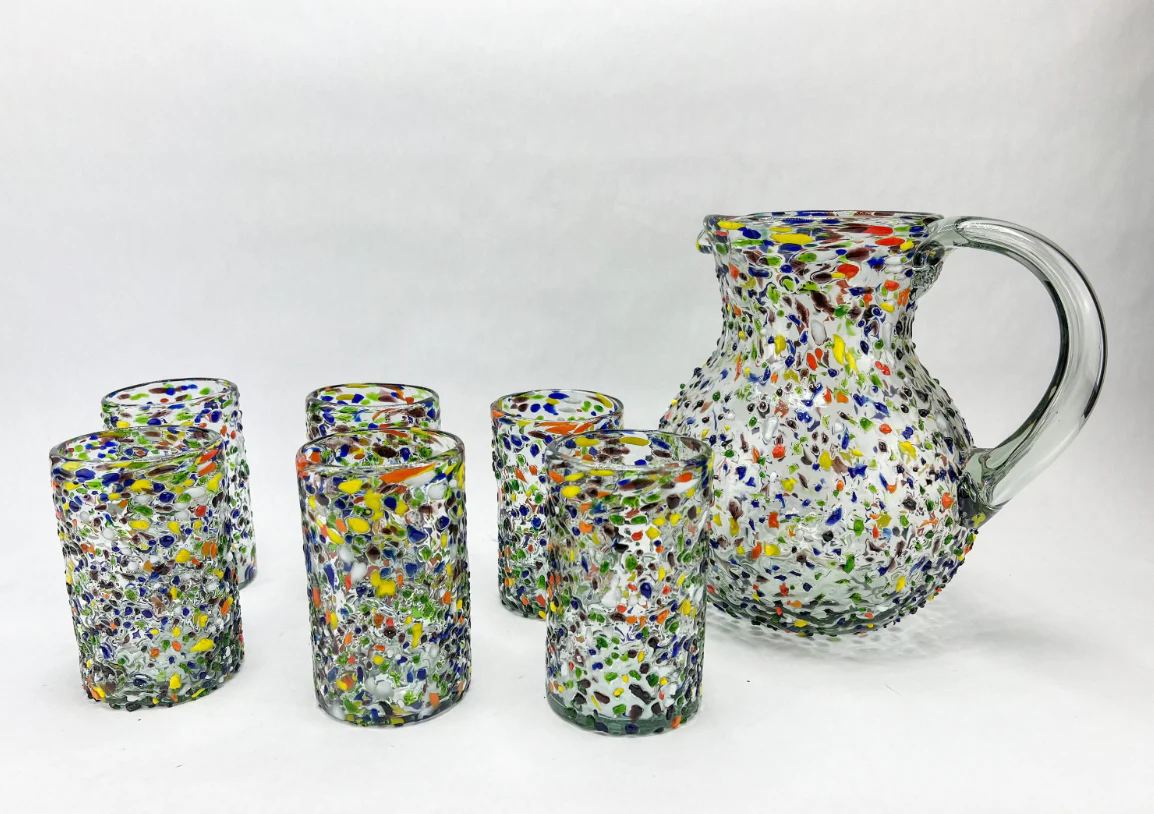 Mexican Glassware Pitcher Set Mexican Blown Glassware Mexican Confetti Glassware - Image 5