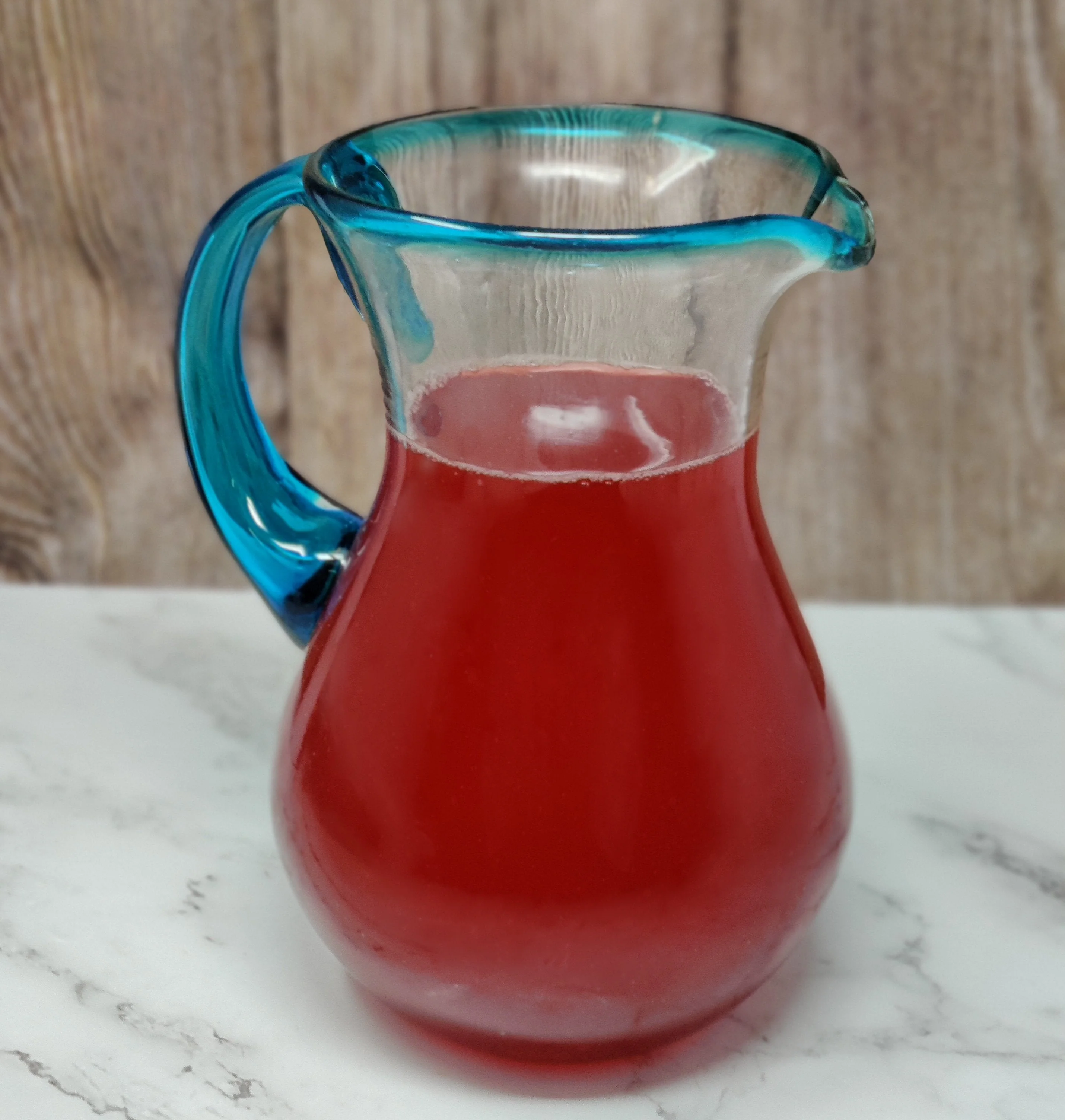 Mexican Hand Blown Glass Pitcher – Aqua Rim and Handle (84 oz) - Image 4