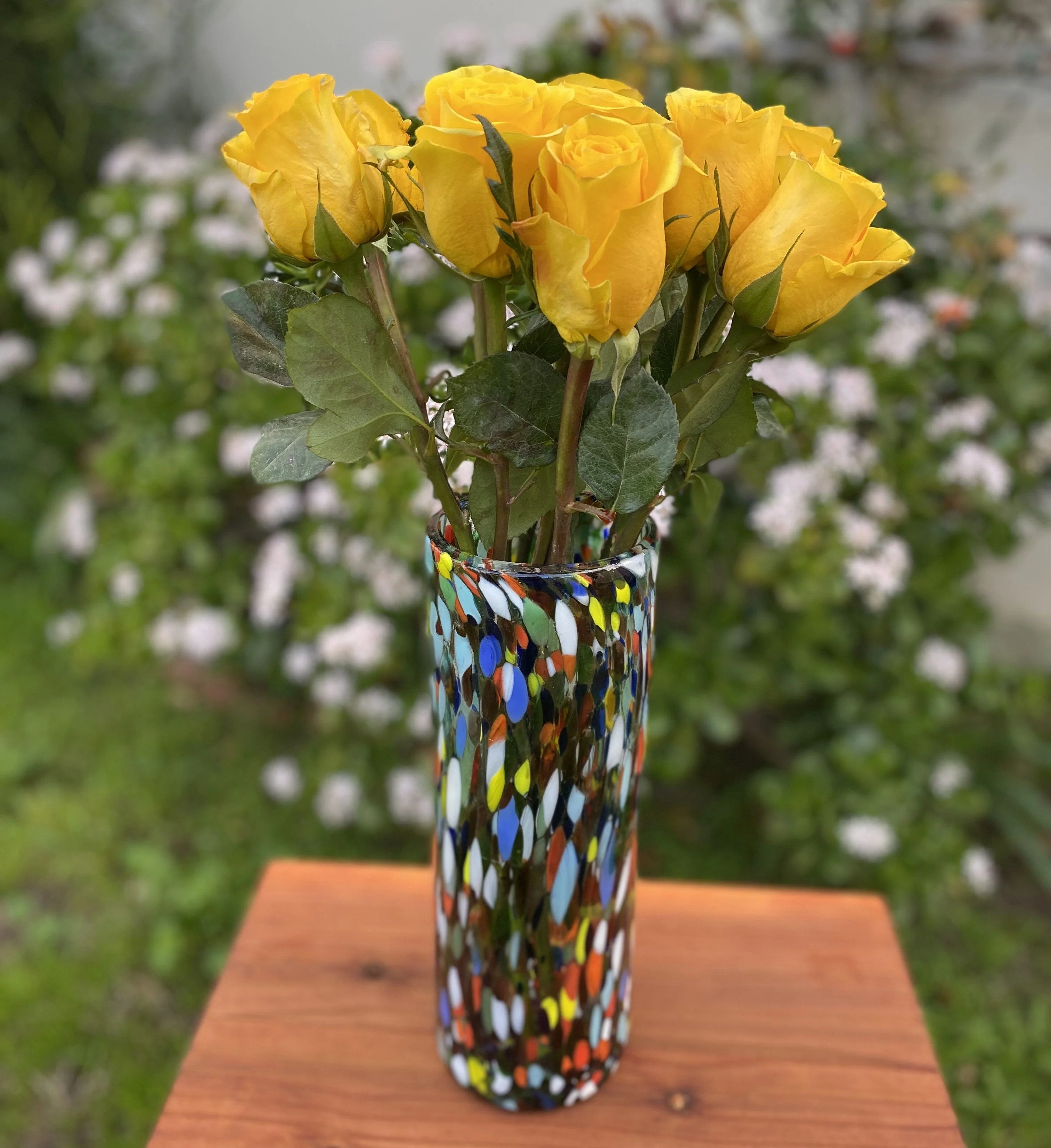 Mexican Hand Blown Glass Vase (11.5" x 4") – Confetti Carmen Colorful Flower Vase - Image 3