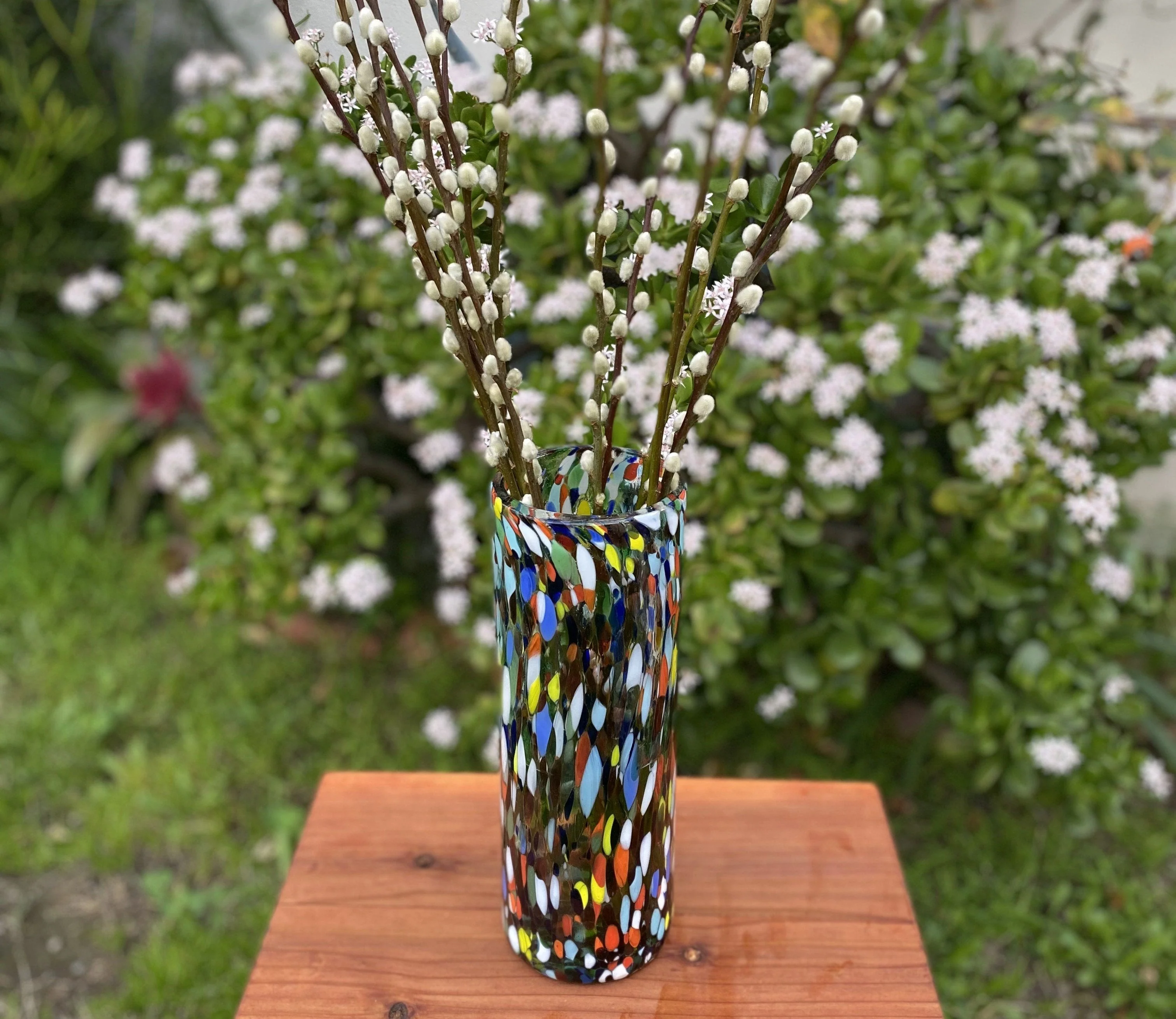 Mexican Hand Blown Glass Vase (11.5" x 4") – Confetti Carmen Colorful Flower Vase - Image 7
