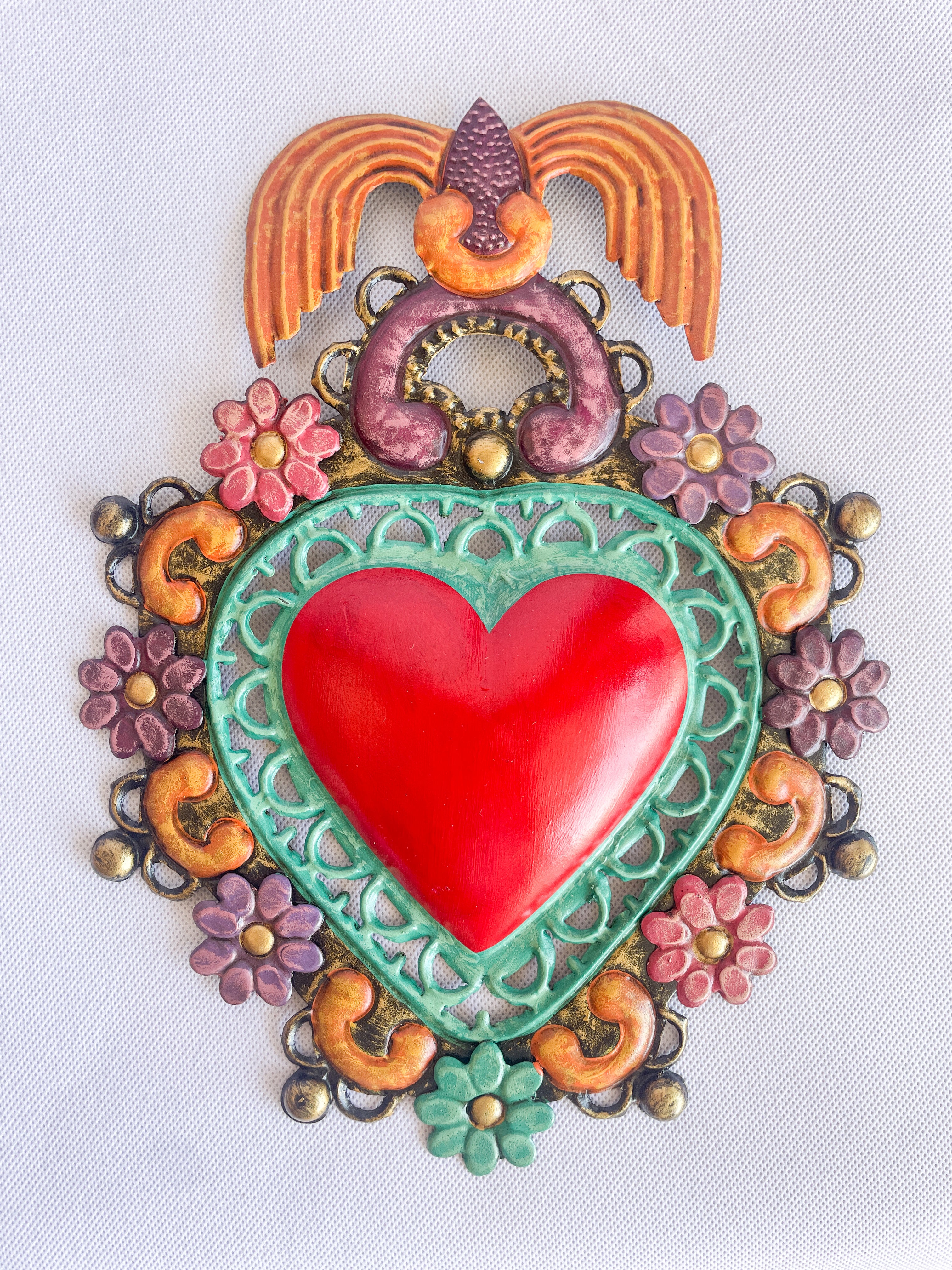 Mexican Hand Painted Tin Heart Corazon Hojalata Corazon de Hojalata Corazon Corazon - Image 11