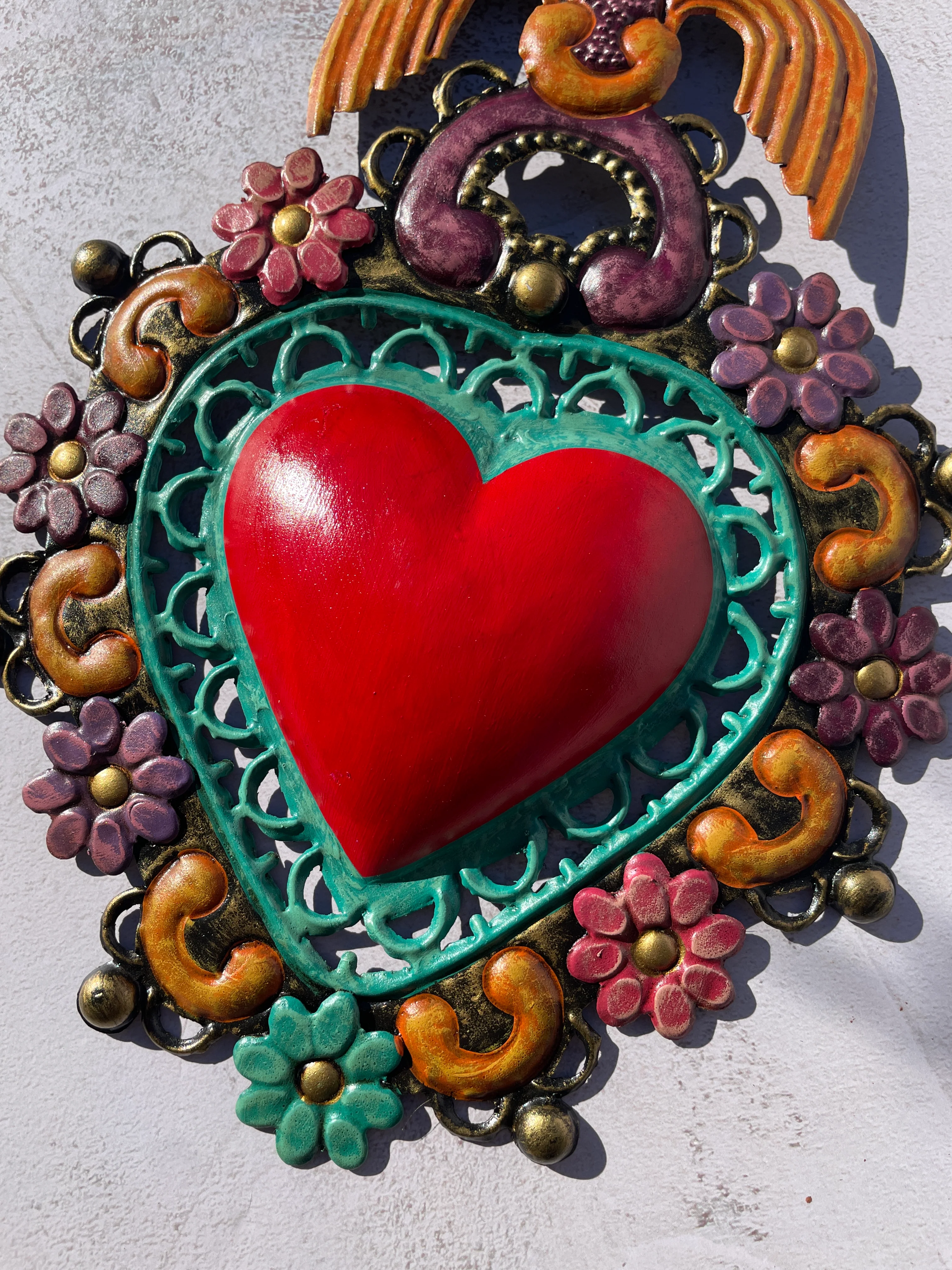 Mexican Hand Painted Tin Heart Corazon Hojalata Corazon de Hojalata Corazon Corazon - Image 5