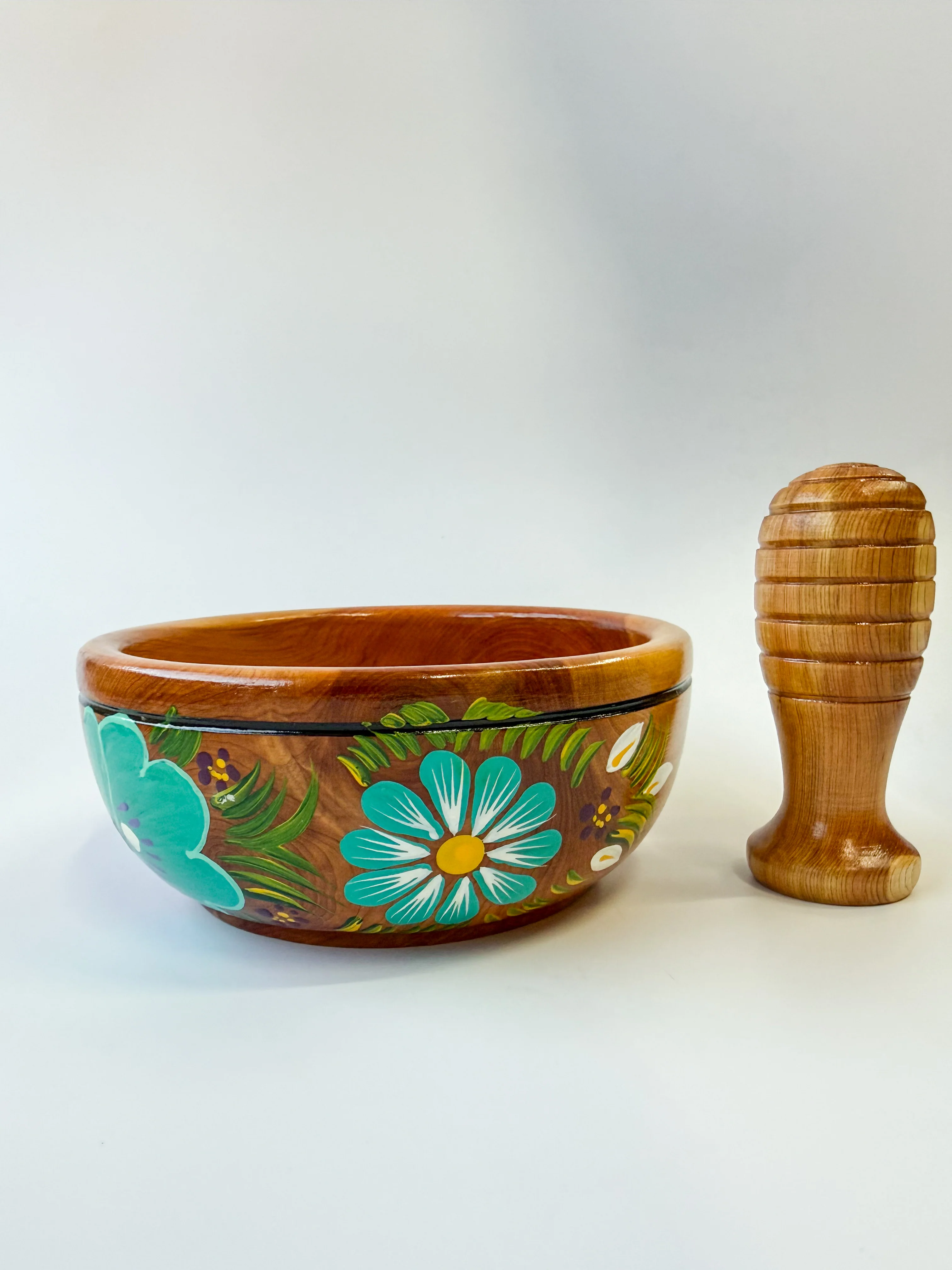 Mexican Hand painted Wooden Mortar And Pestle - Molcajete Parota - Image 3