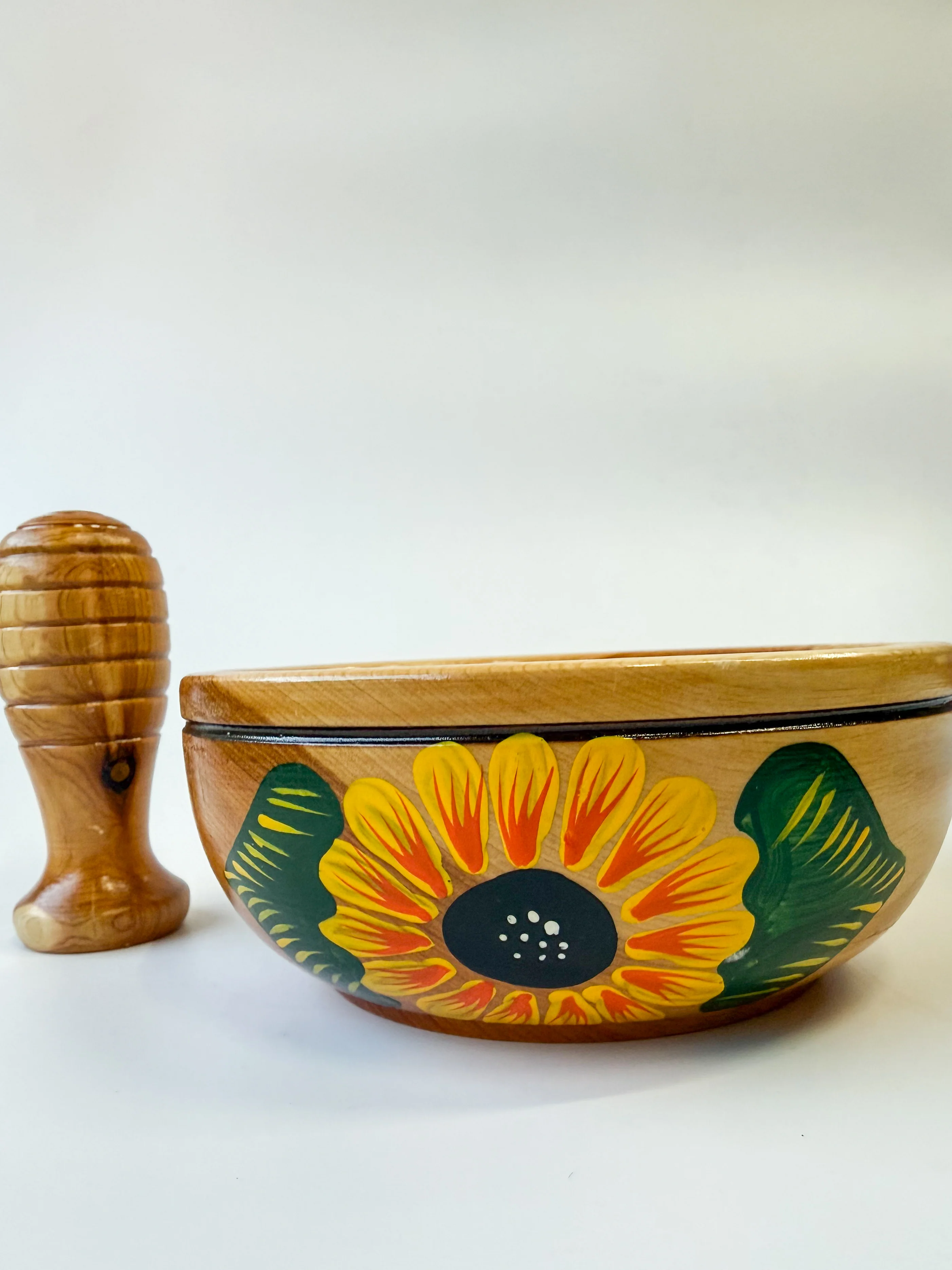 Mexican Hand painted Wooden Mortar And Pestle - Molcajete Parota - Image 4