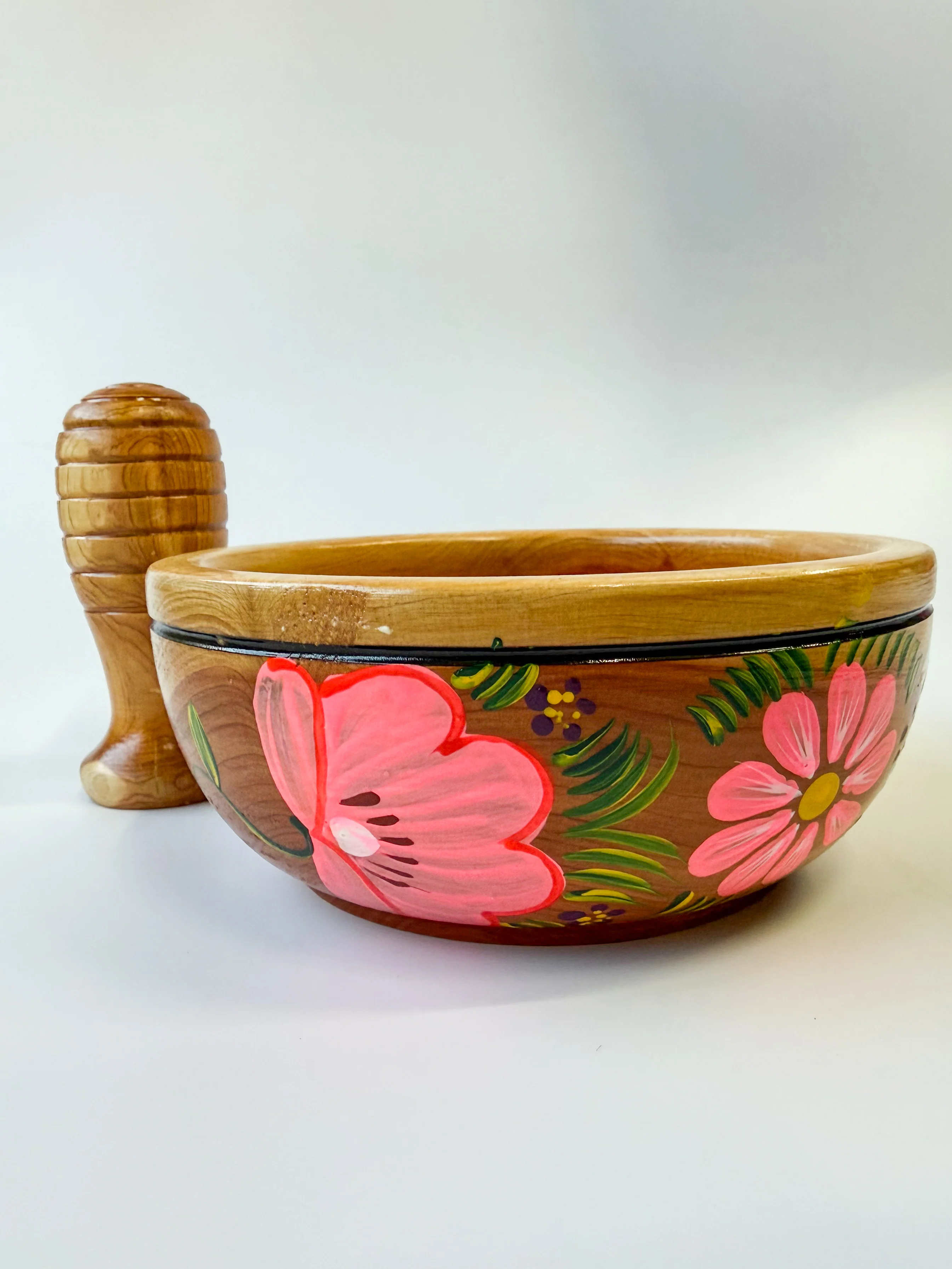 Mexican Hand painted Wooden Mortar And Pestle - Molcajete Parota - Image 5