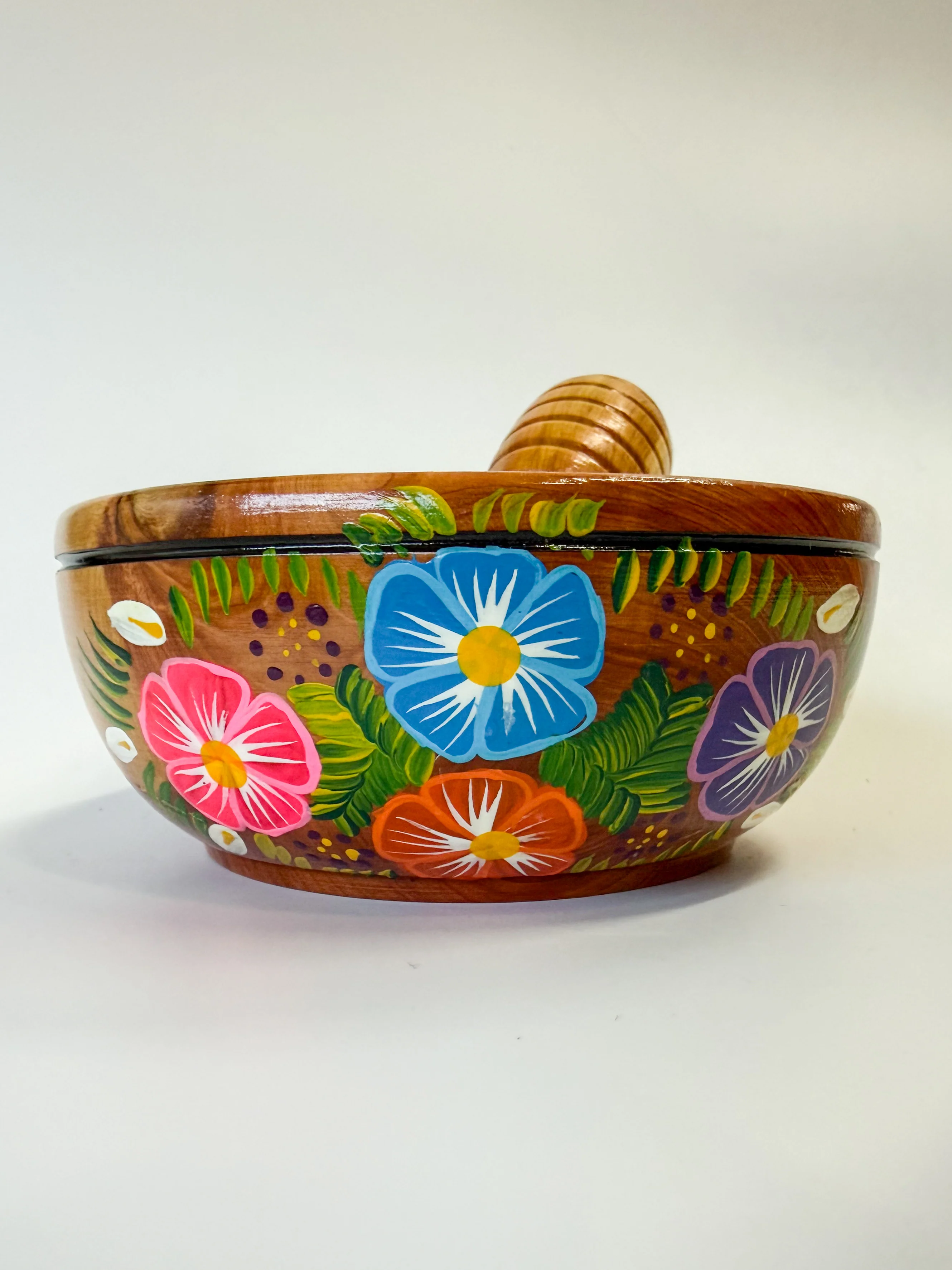 Mexican Hand painted Wooden Mortar And Pestle - Molcajete Parota - Image 7