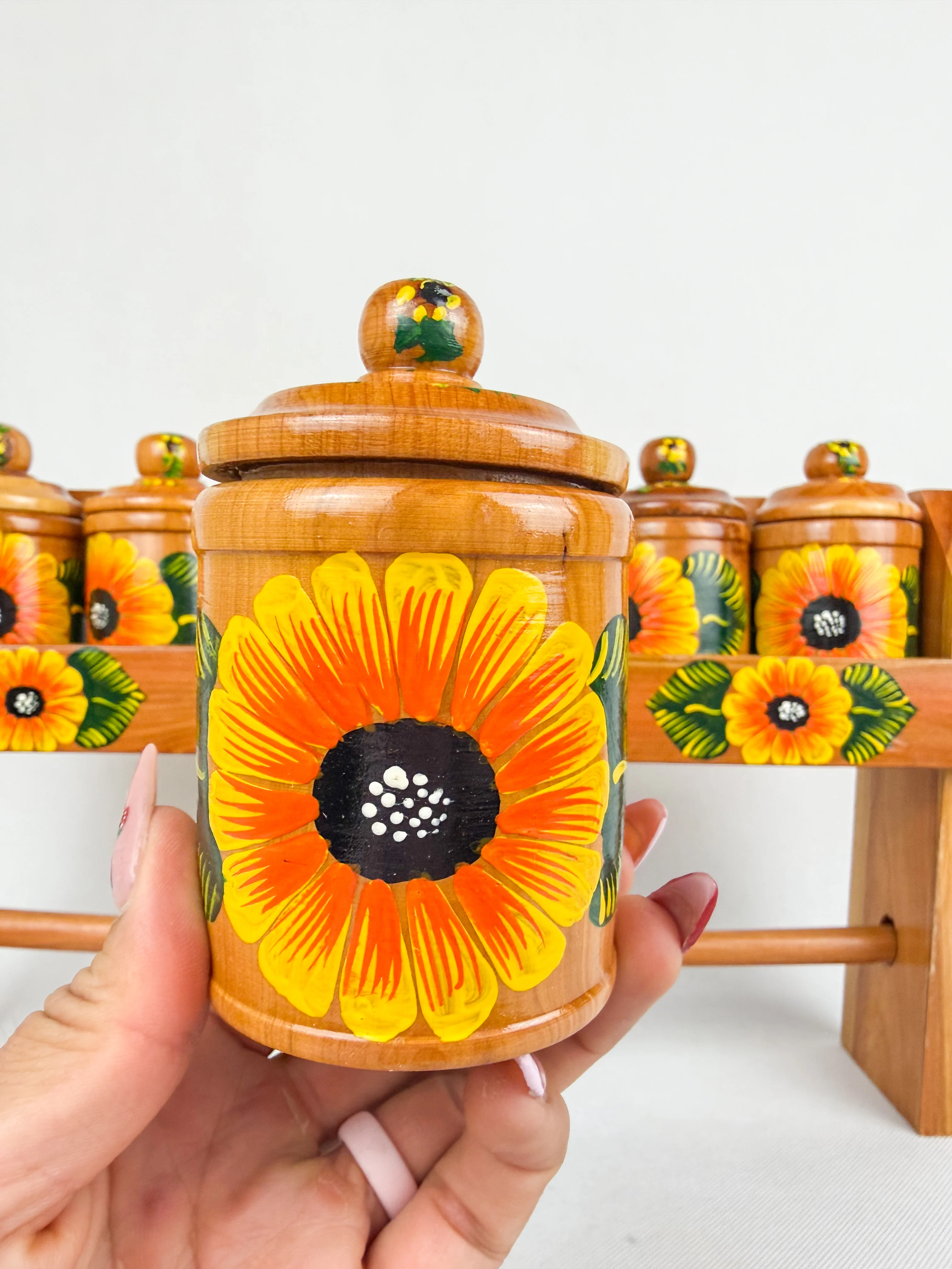 Mexican Handpainted Wood Spice Rack - Juego Especieros Parota - Image 5