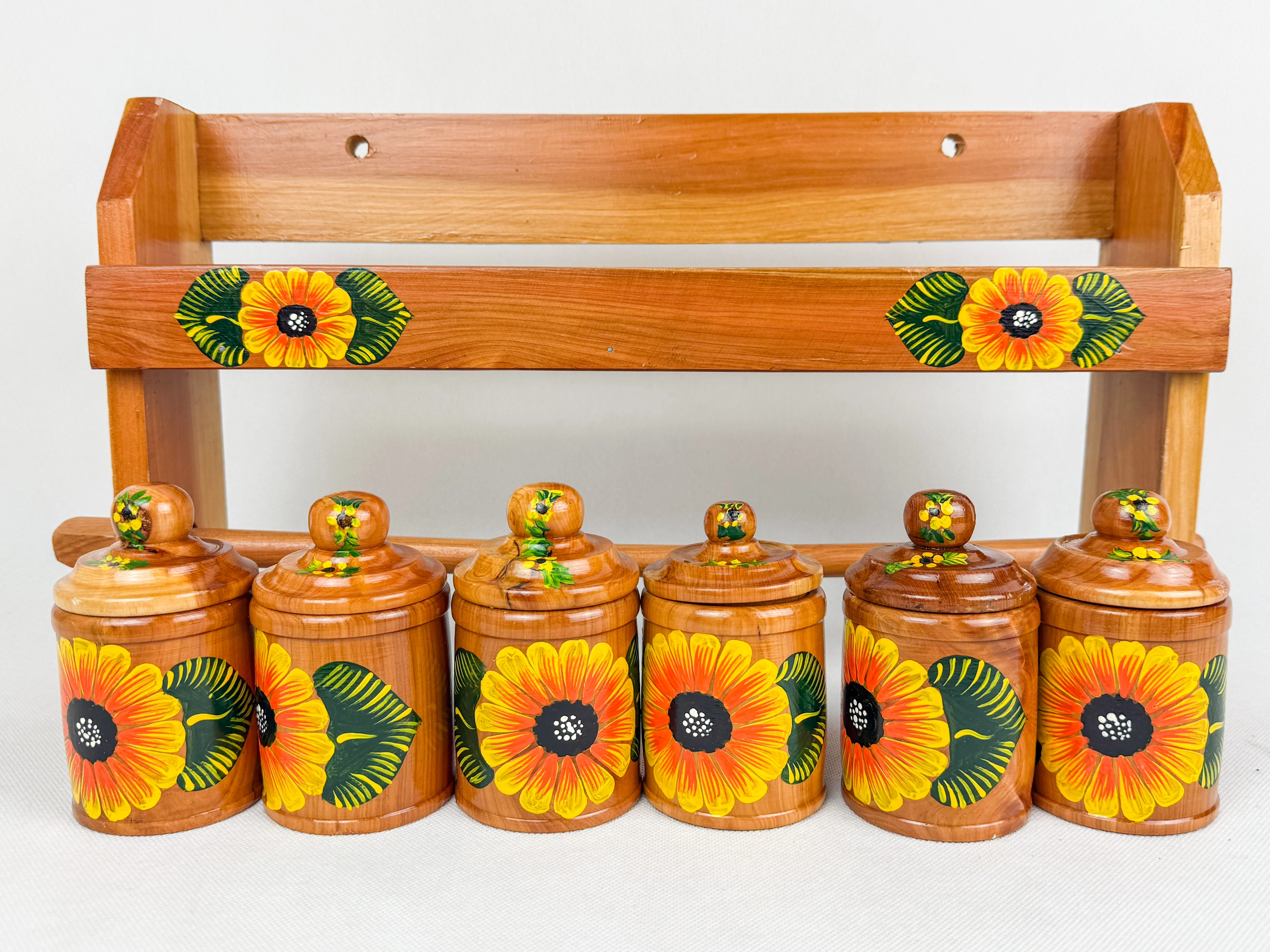 Mexican Handpainted Wood Spice Rack - Juego Especieros Parota - Image 6