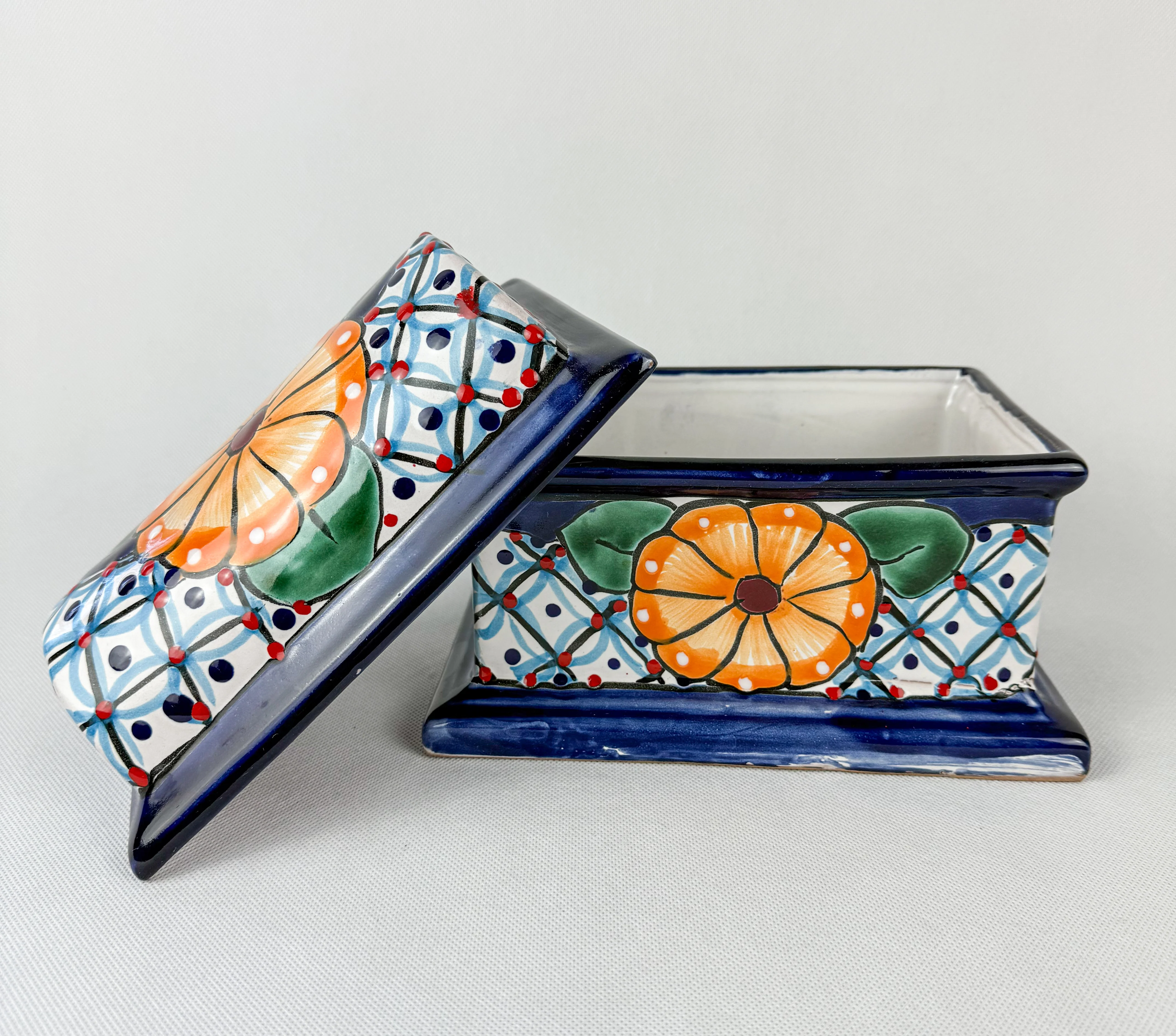 Mexican Pottery Chest Trinket Box Talavera Baul Colorful - Image 7