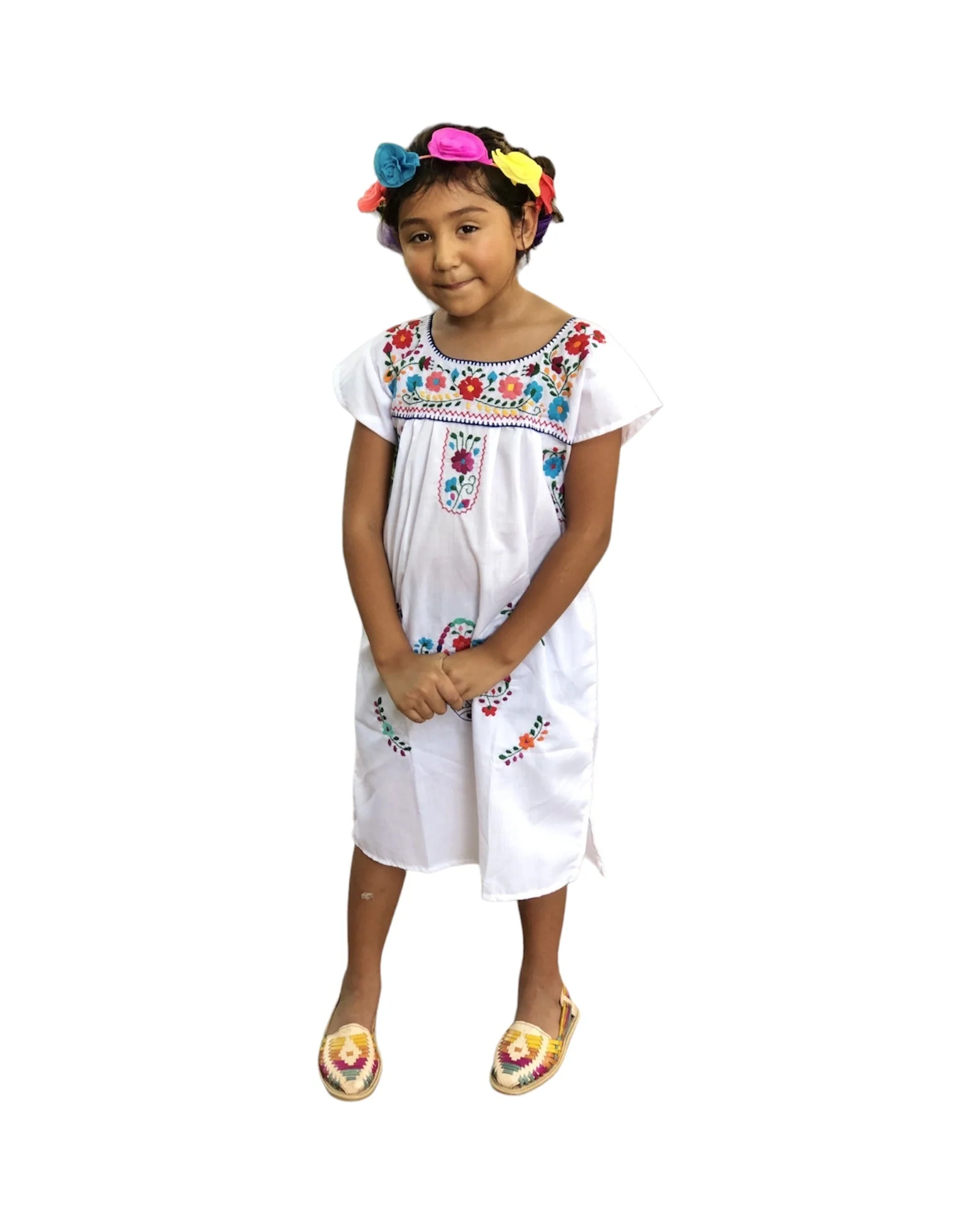 Mexican Puebla Dress for Girls White - Image 2