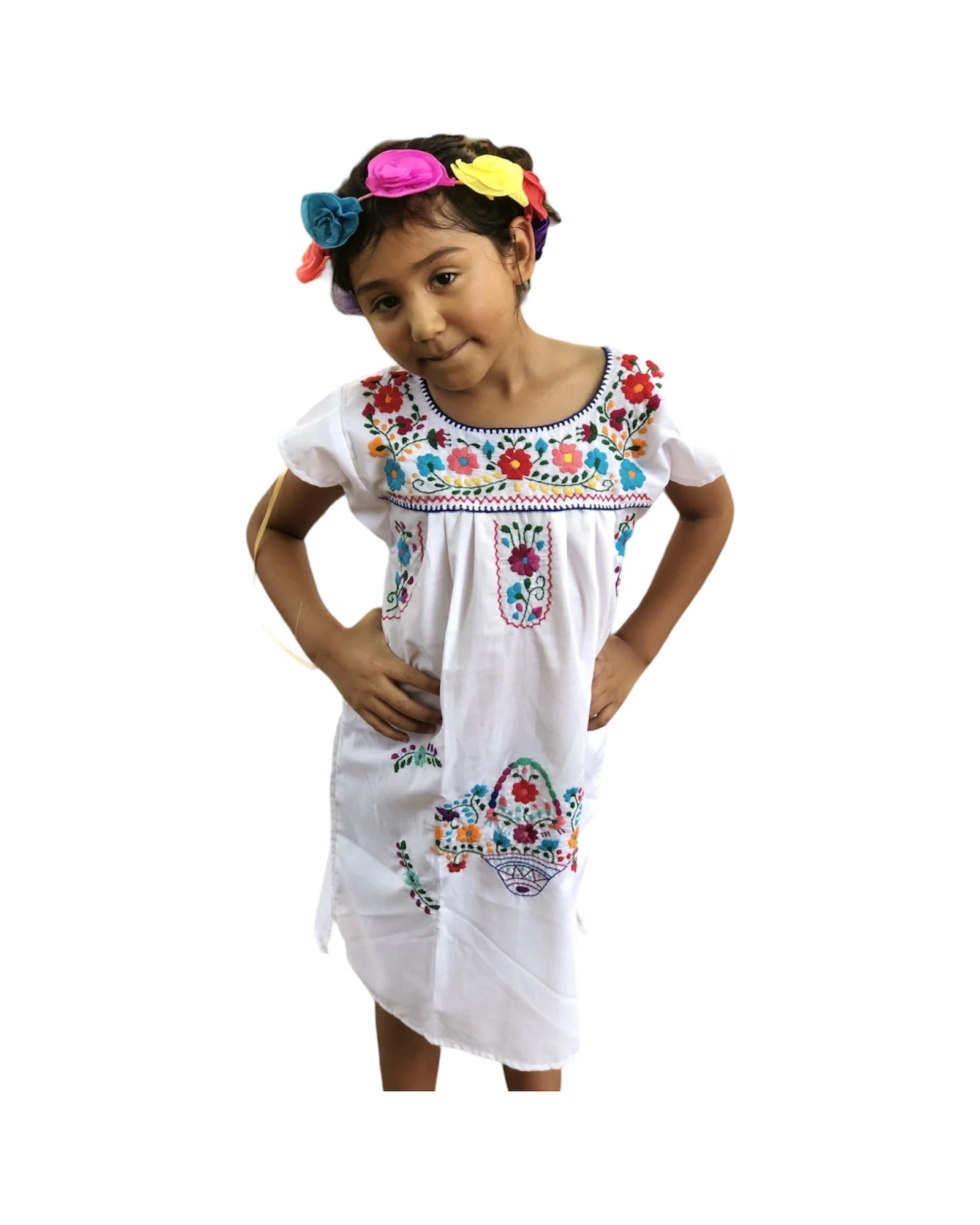 Mexican Puebla Dress for Girls White - Image 3