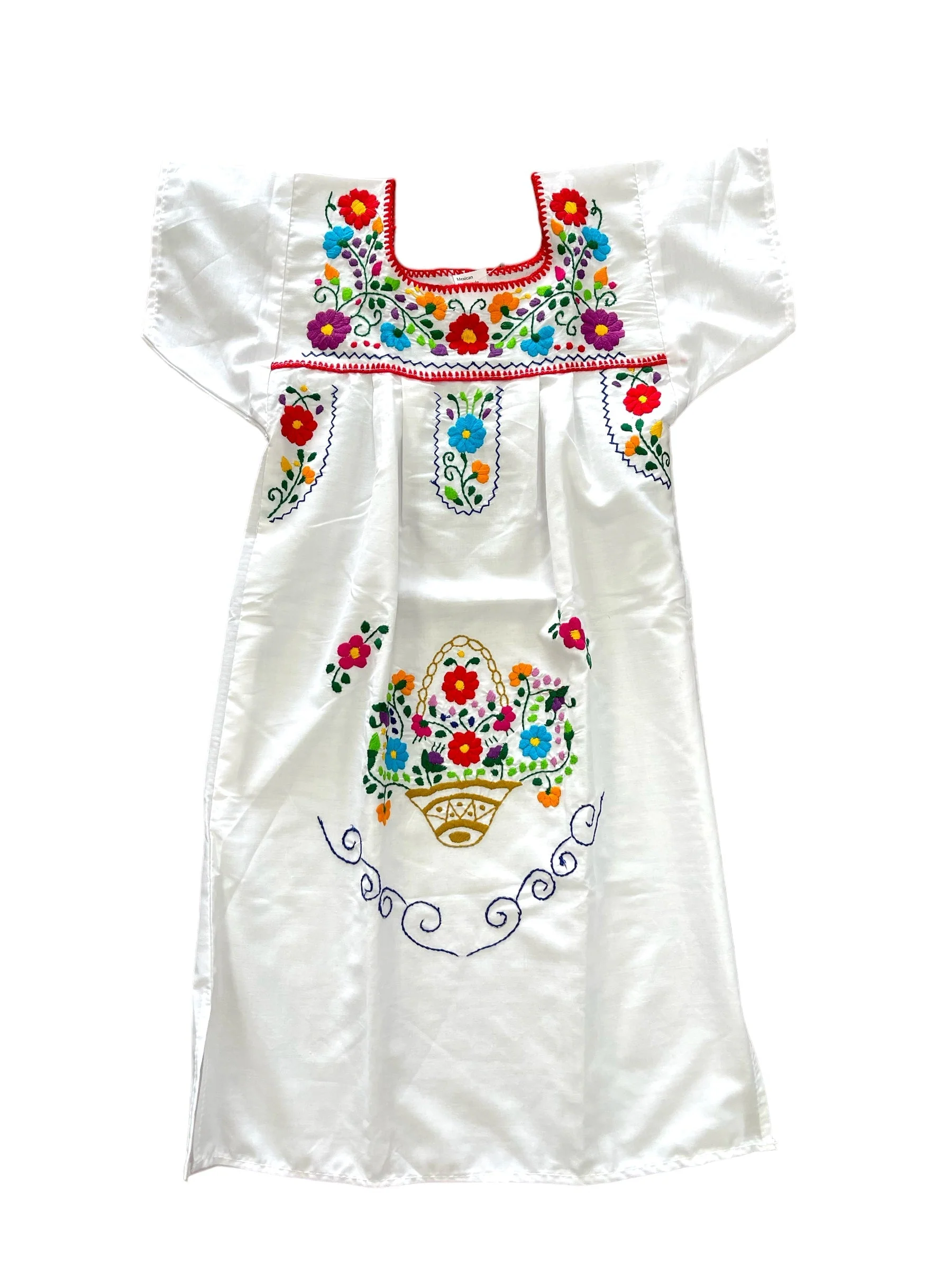 Mexican Puebla Dress for Girls White - Image 4